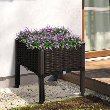 Outsunny Hochbeet Pflanzkasten mit Abflusslöchern, PP, Braun (Set, 1 St., Blumenkasten im Rattan-Look), L40 x B40 x H44 cm