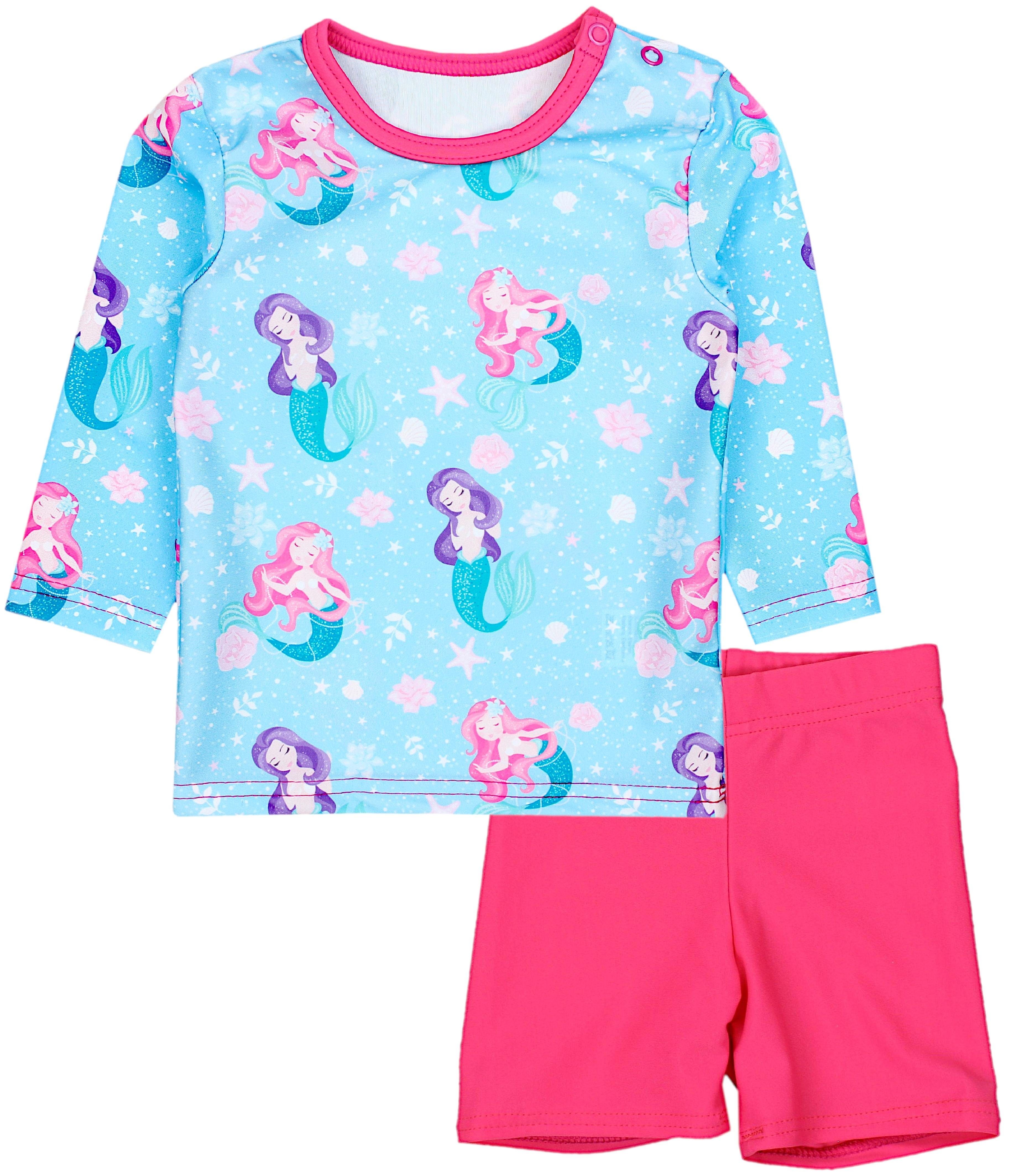 Aquarti Badeanzug Baby Mädchen Zweiteiler Kinder Badeanzug Set Shirt Badehose UV-Schutz Langarm / Meerjungfrau Muscheln Türkisblau / Pink