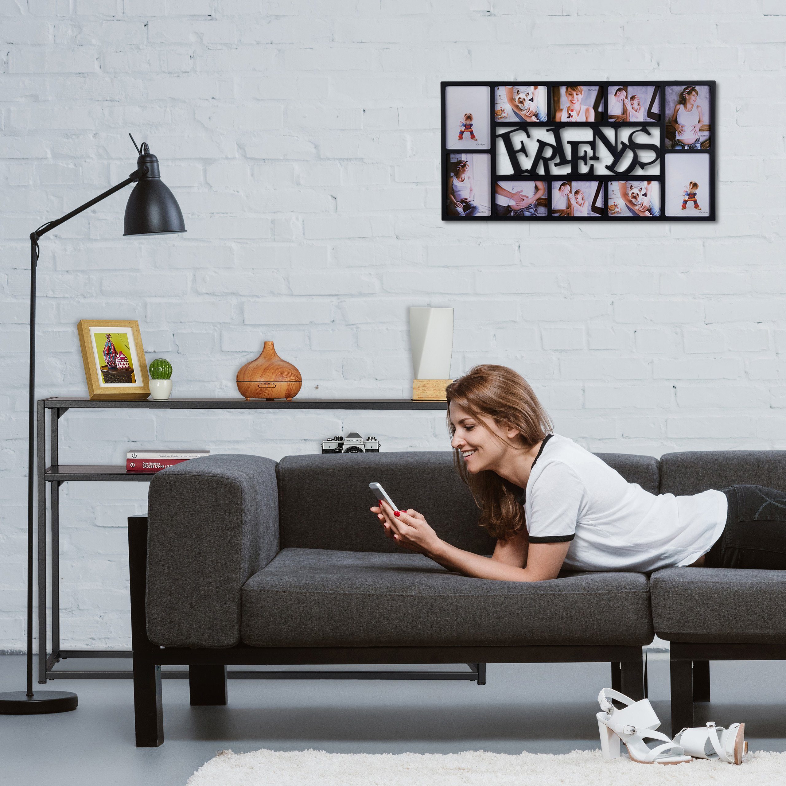 relaxdays Konsolentisch Schwarzer Konsolentisch mit 2 Ablagen