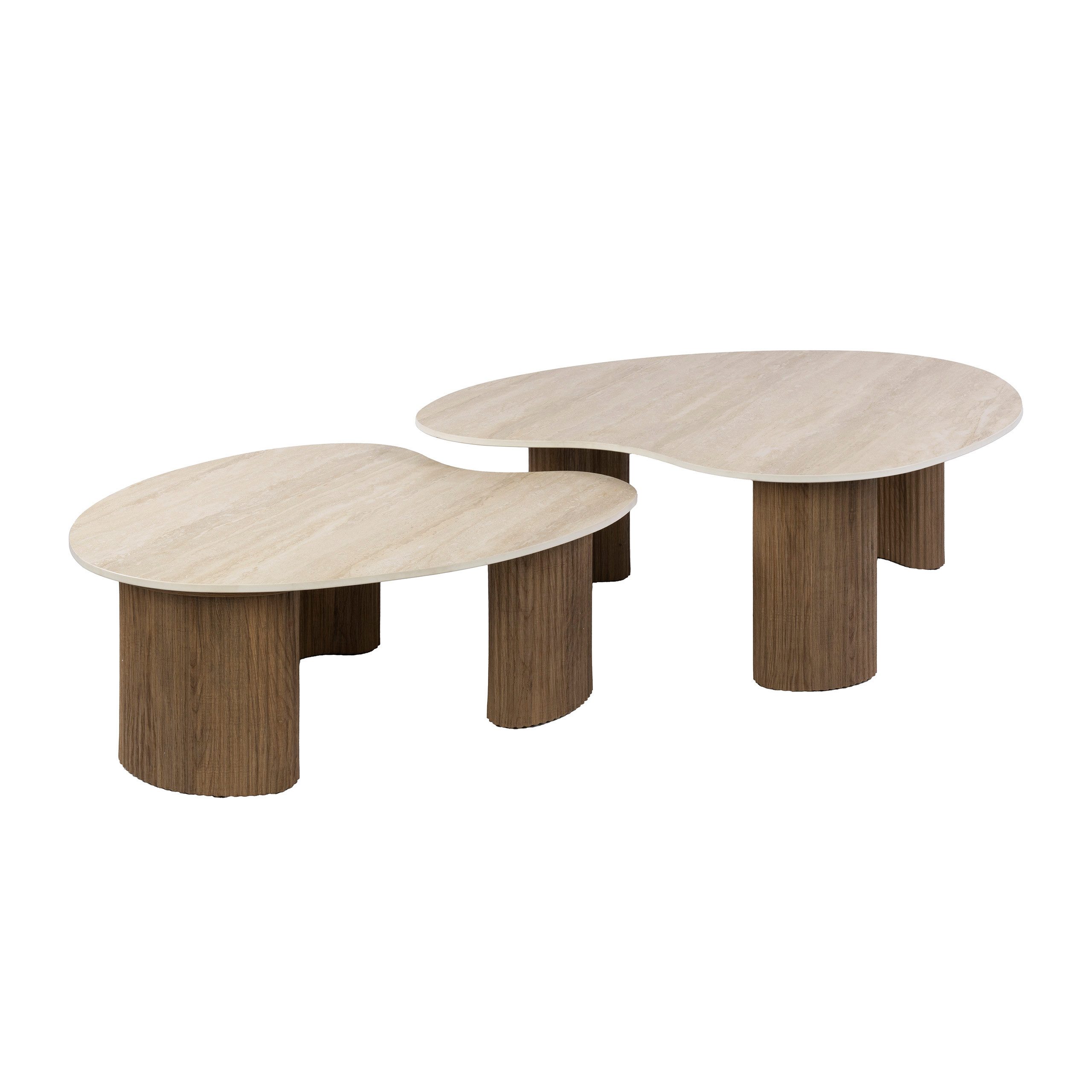 Villa Möbel Couchtisch Ceramo (1 Tisch, 2-St), Couchtisch Set aus 3D Keramik in Travertin Optik