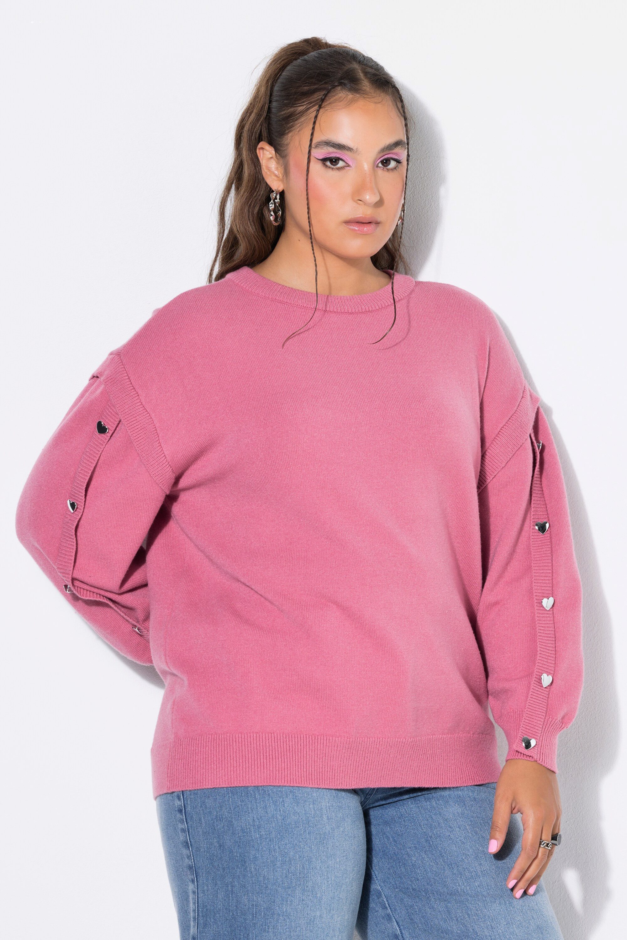 Studio Untold Strickpullover Pullover Oversize Shape Langarm mit Heart-Knöpfen