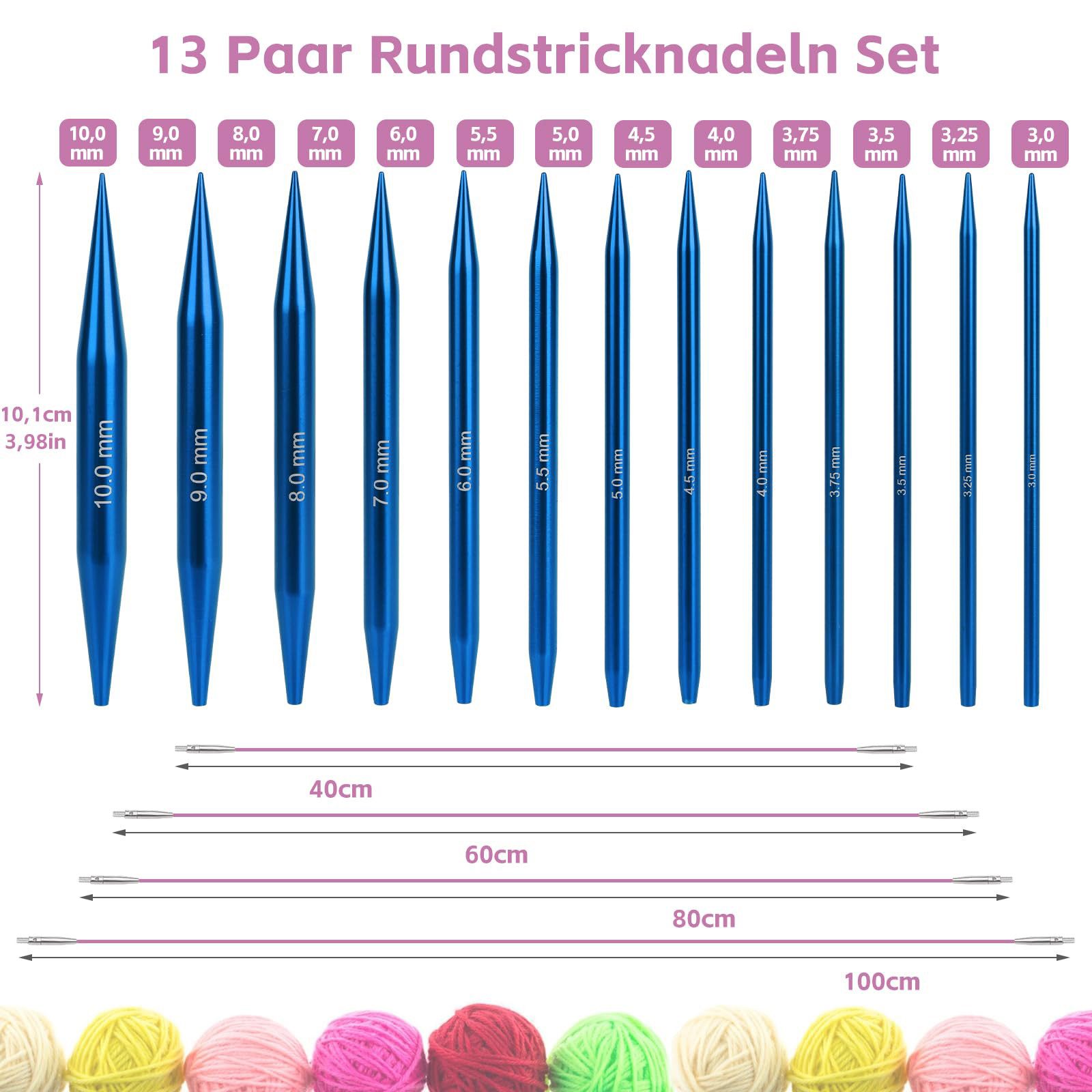 OKWISH Rundstricknadeln Stricknadeln Metall-Rundstricknadeln-Set mit 13 Grö günstig online kaufen