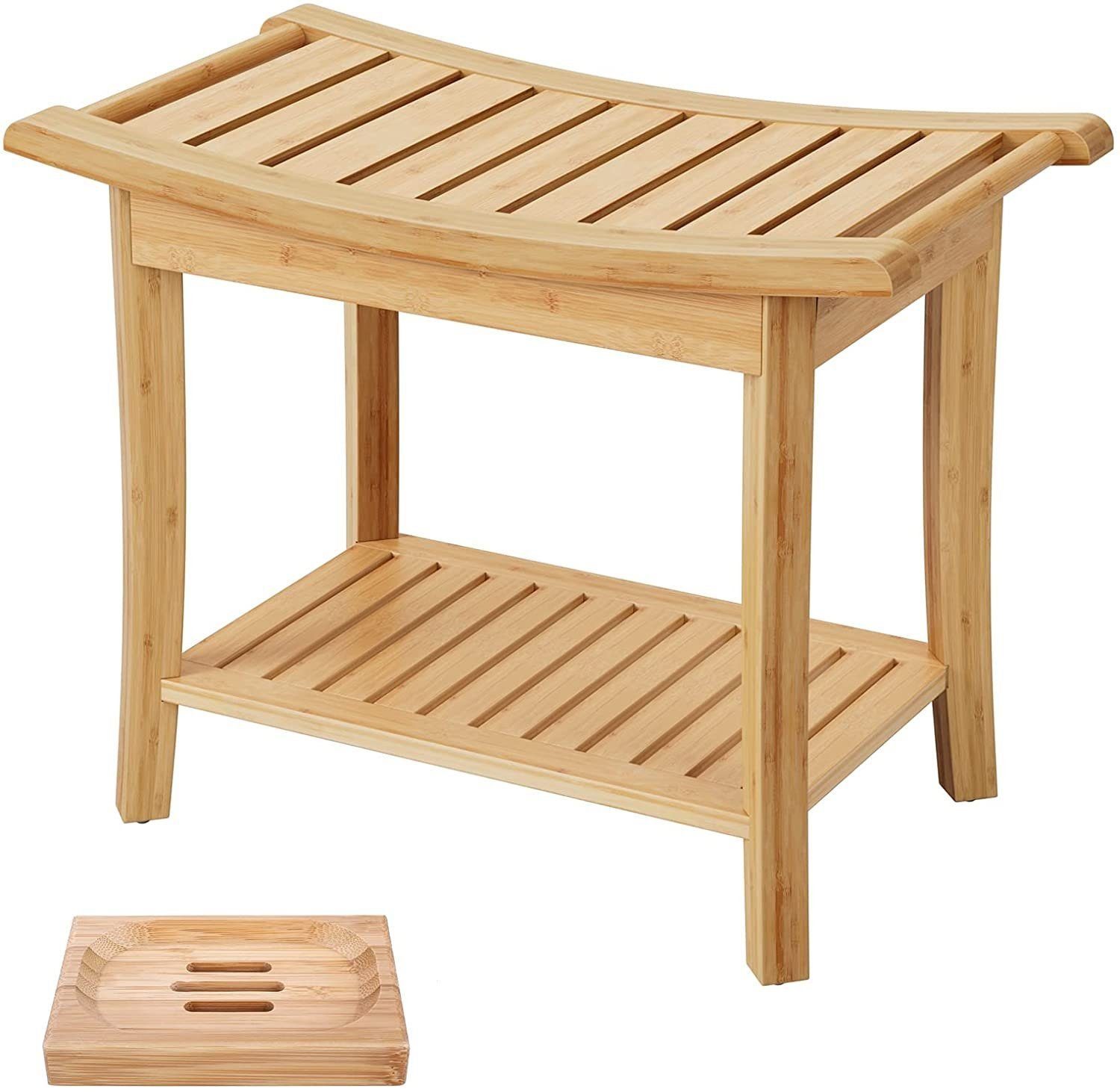 HOMECHO Dusch- und Badhocker, belastbar bis 150,00 kg, Sitzhocker Sitzbank Bambus
