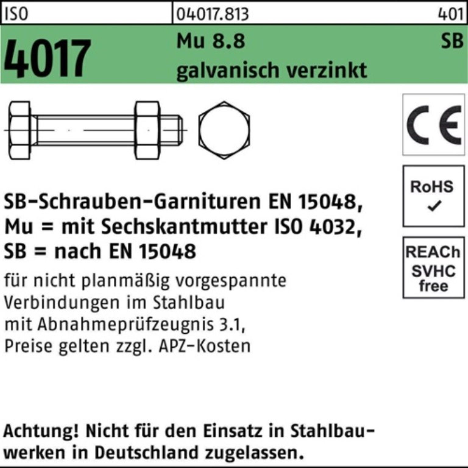 Bufab Sechskantschraube 100er Pack Sechskantschraube ISO 4017 VG M24x 80 8.8 galv.verz. SB 25