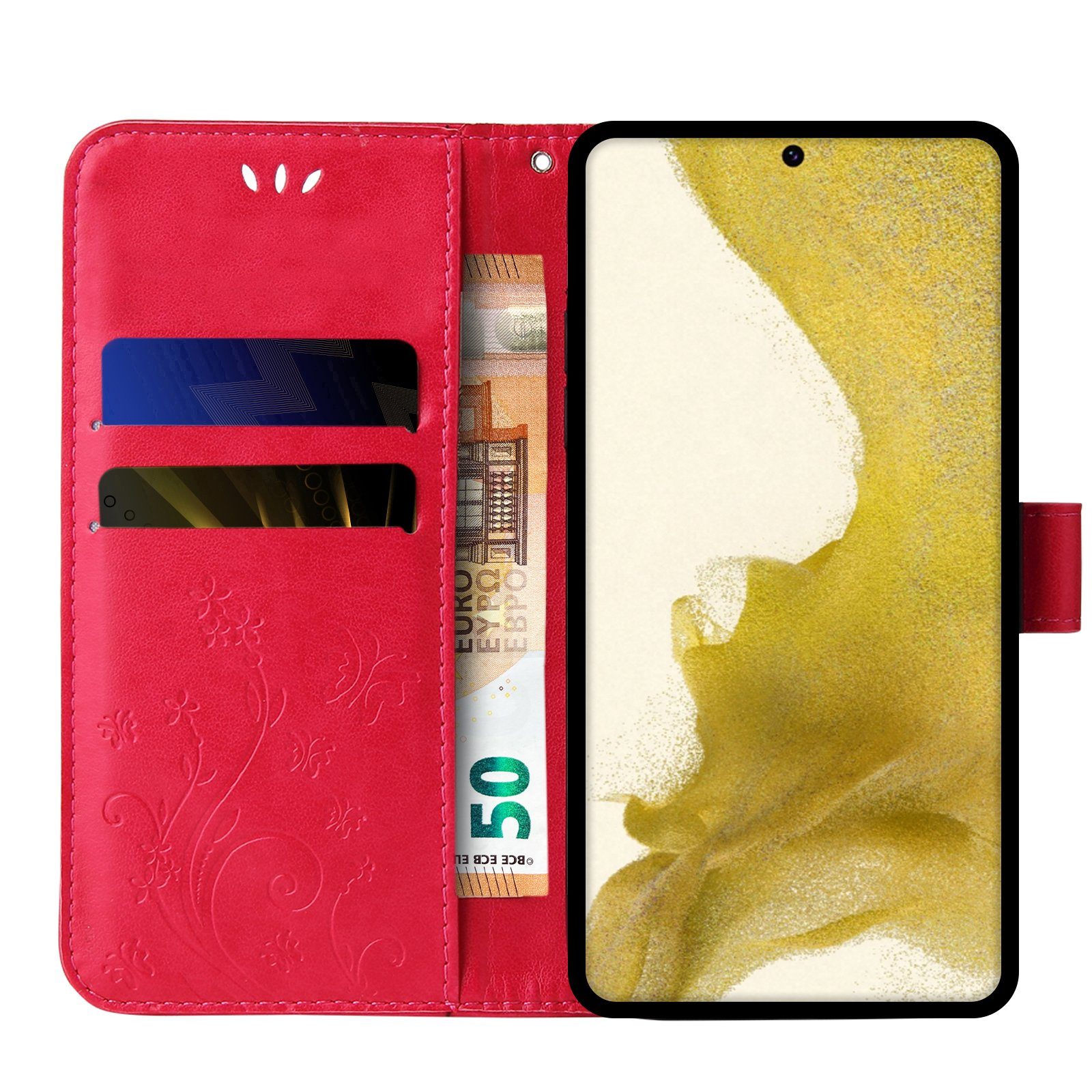 Tec-Expert Handyhülle Cover Tasche Hülle für Samsung Galaxy S22 6,1 Zoll, Klapphülle Case mit Kartenfach Fliphülle aufstellbar, Motiv Blumen