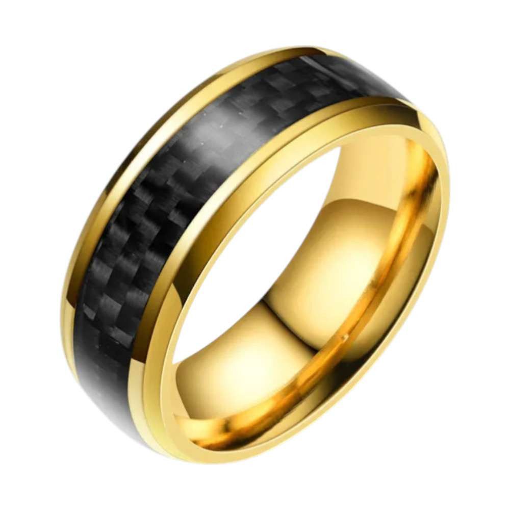 Taffstyle Fingerring Herren Damen Edelstahl Ring Facettenschliff Carbon Inlay schräge Kante (Markanter Edelstahlring mit Carbon Inlay und Glanzoptik 8mm)