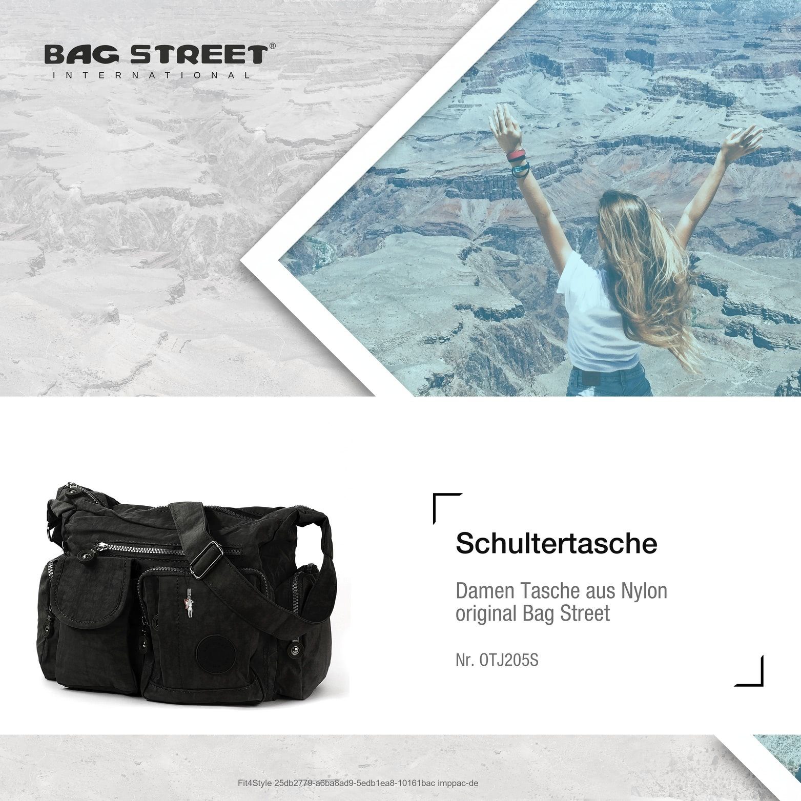 BAG STREET (Schultertasche, Textilnylon schwarz Street Jugend Damen, Bag Tasche Schultertasche), Nylon Schultertasche Damenhandtasche strapazierfähiges Tasche