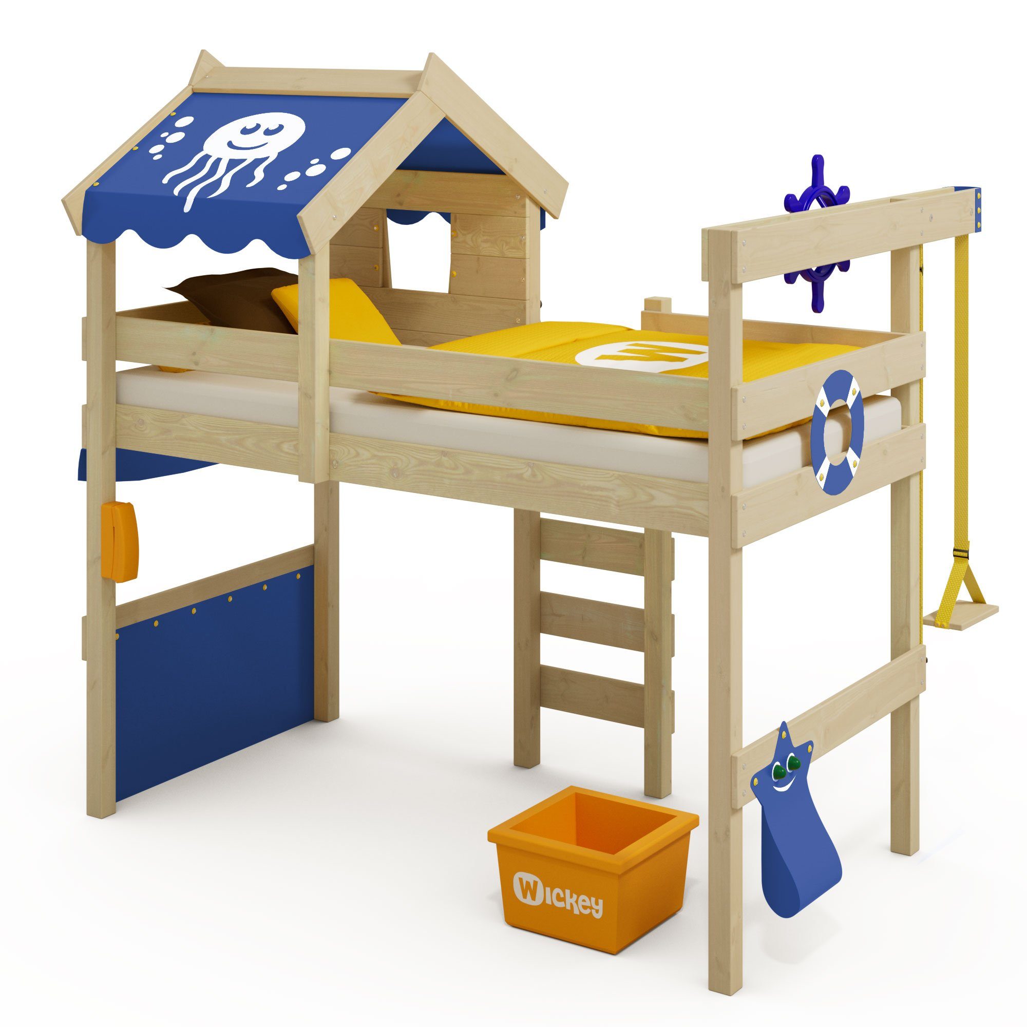 90 Etagenbett Crazy (Holzpaket 200 x Spielbett, Kinder), für Blau Spielbett Kinderbett cm, Massivholzbrett aus Brettern, und Pfosten Jelly Wickey -