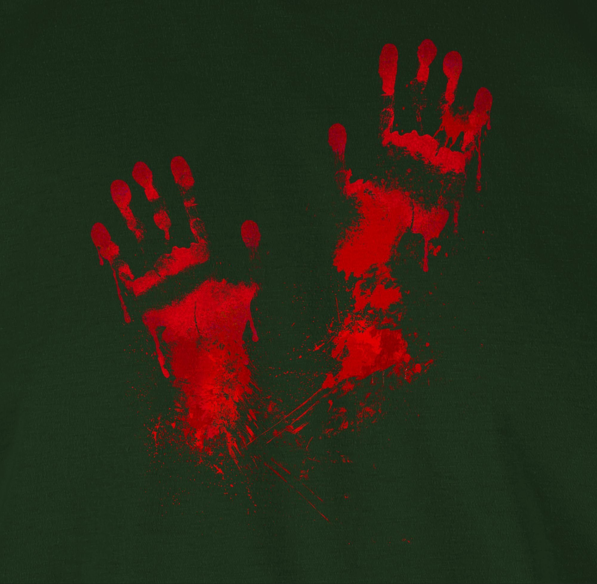 Dunkelgrün Halloween Gruselig Kostüme Herren 03 Handabdruck Blut T-Shirt Shirtracer Handabdrücke Blutige
