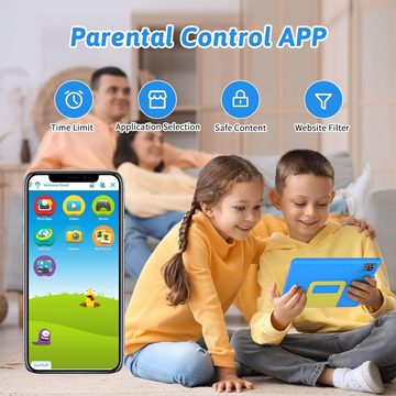XCX für Kinder, Quad Core, 5000 mAh Tablet (10", 64 GB, Andriod 13 Go, Kindersteuerung, WLAN, Bluetooth, Kindersicherungshülle)