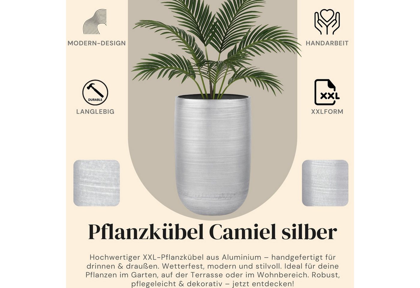 Thumbnail - Marrakesch Orient & Mediterran Interior Übertopf 4er Set Blumentöpfe Camiel Silber - hoher Pflanzkübel aus Aluminium (4 ...