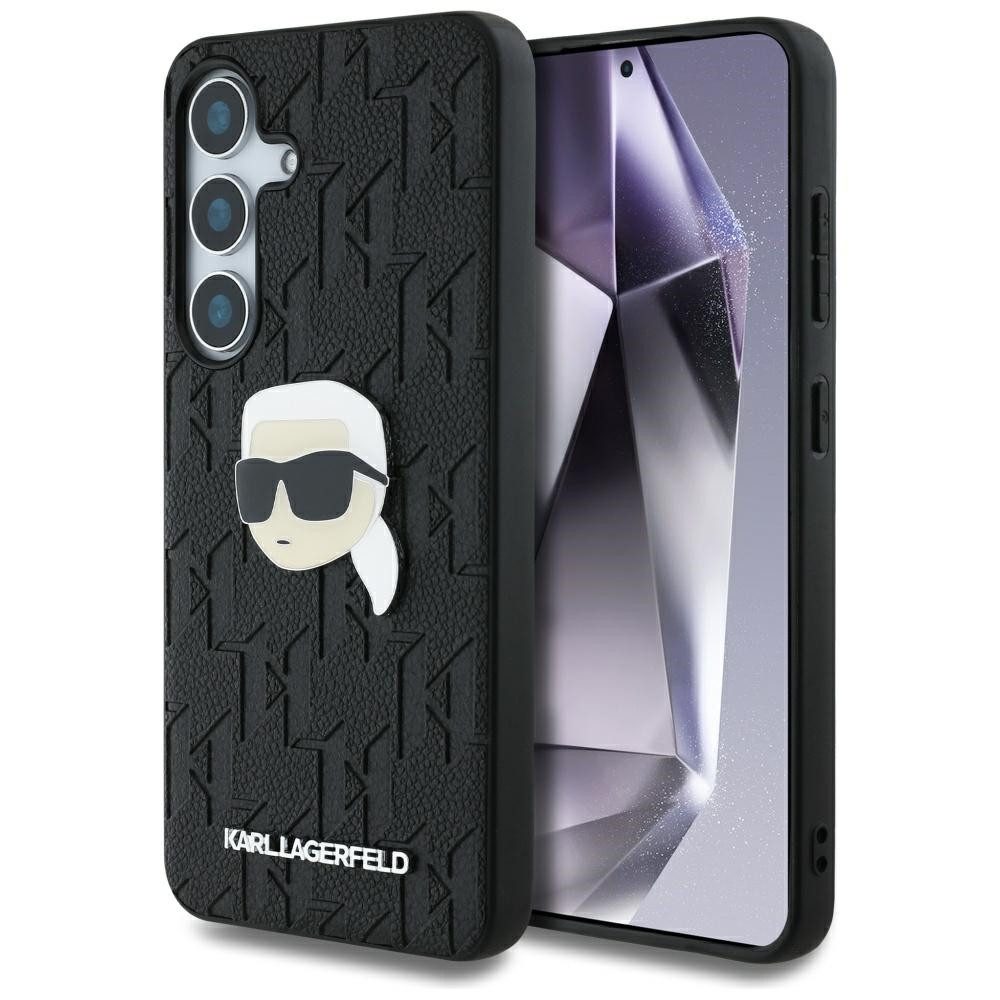 KARL LAGERFELD Handyhülle Galaxy S25 Kunststoff schwarz Figur Logo Metall 6,2 Zoll, Kantenschutz