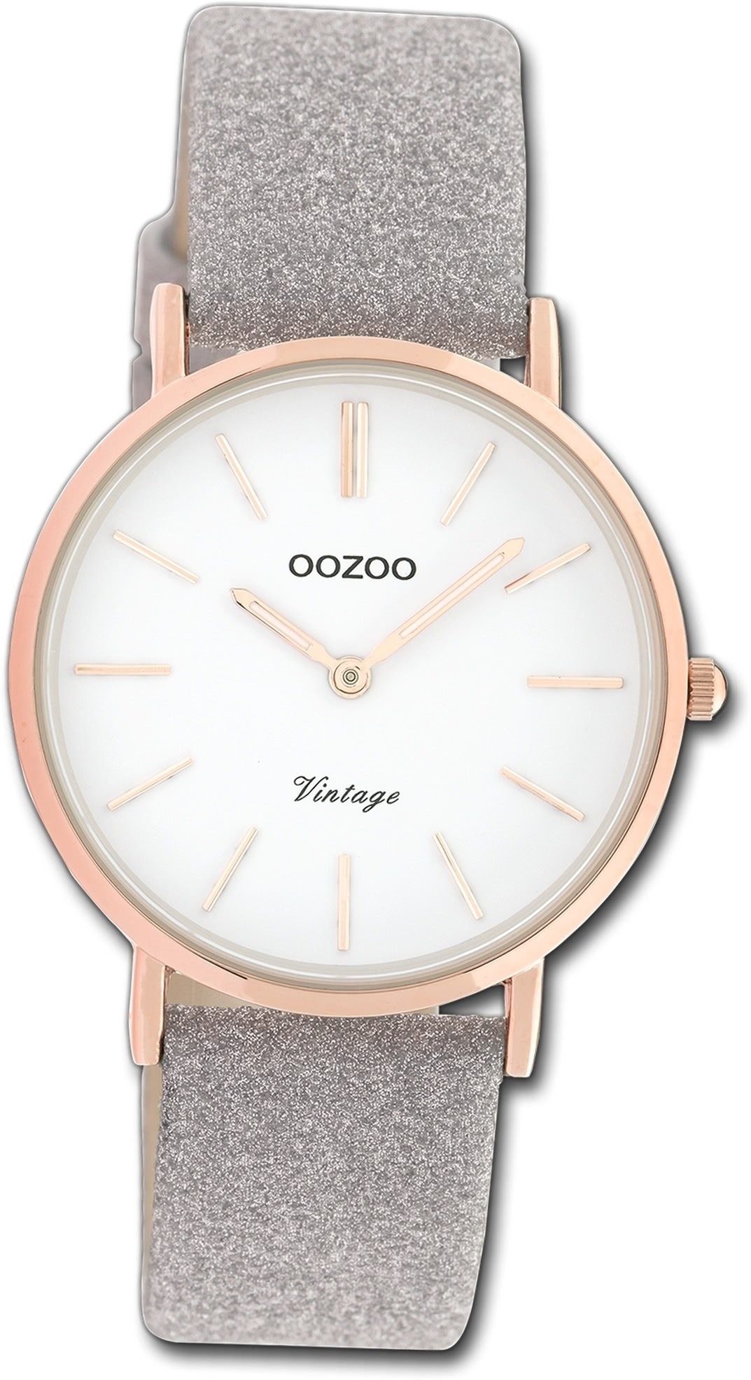 Gehäuse, Damenuhr Quarzuhr Armbanduhr Lederarmband rundes OOZOO Oozoo Damen Ultra mittel grau, Slim, (ca. 32mm)