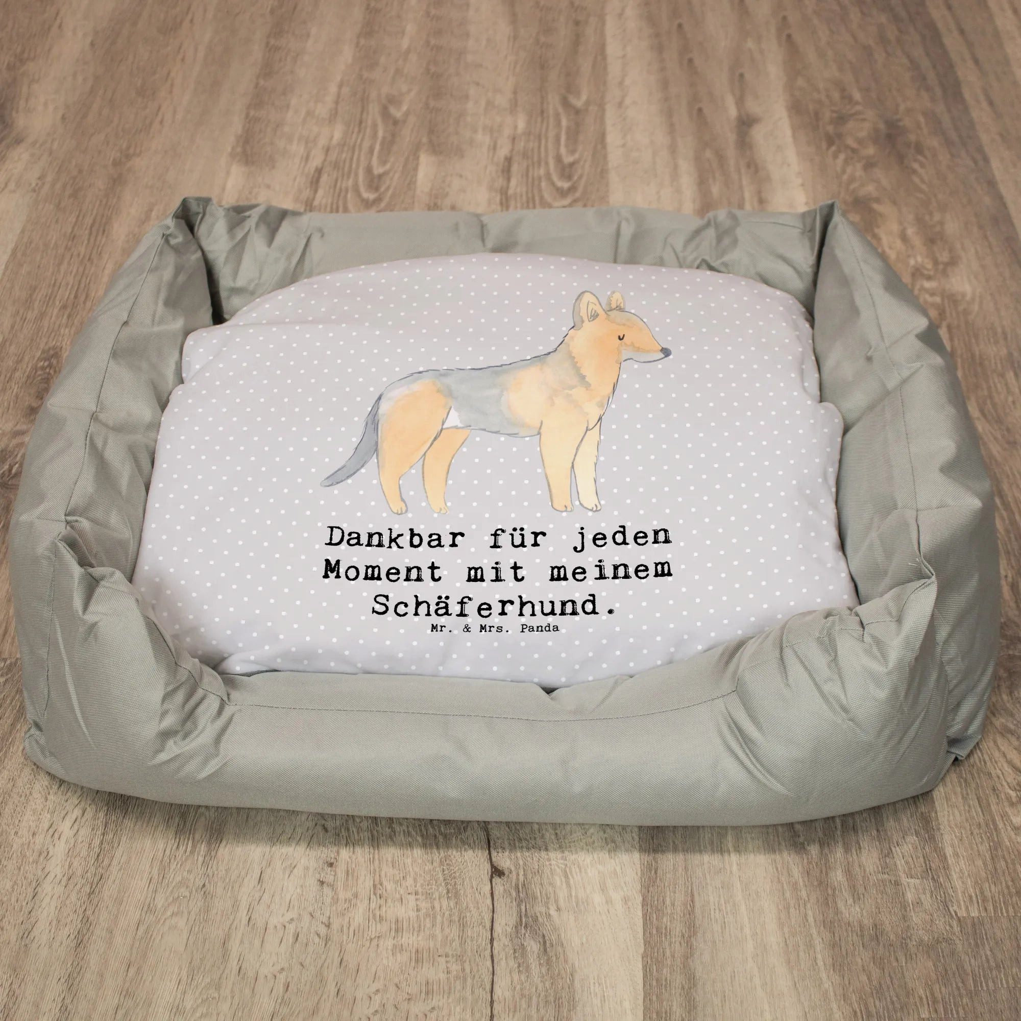 Thumbnail - Mr. & Mrs. Panda Tierbett Schäferhund Moment - Grau Pastell - Geschenk, Deutscher, Hundemöbel, Süße Designs