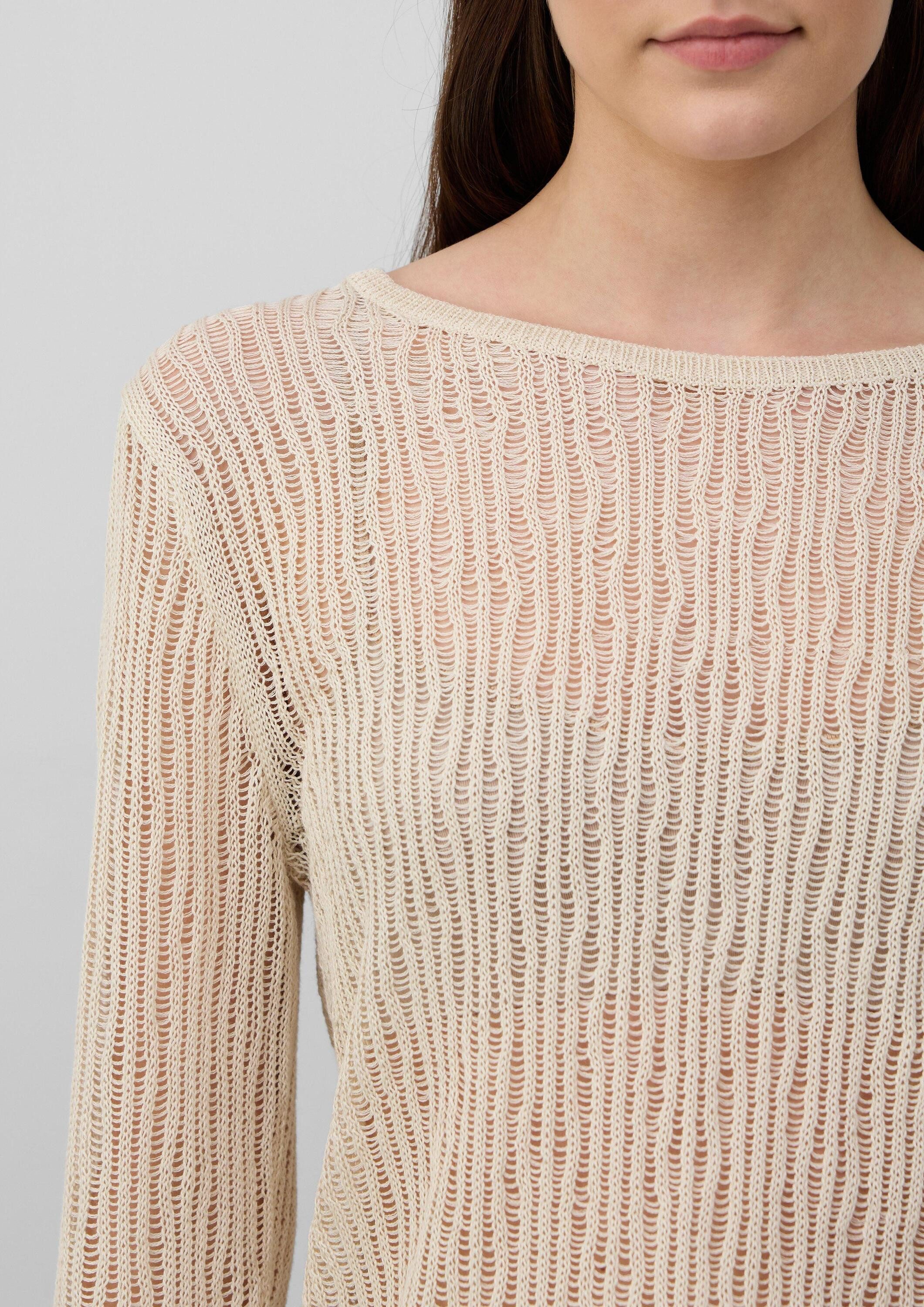 s.Oliver Longpullover Strickpullover Luftiger Strickpullover aus Leinenmix mit Ajourmuster