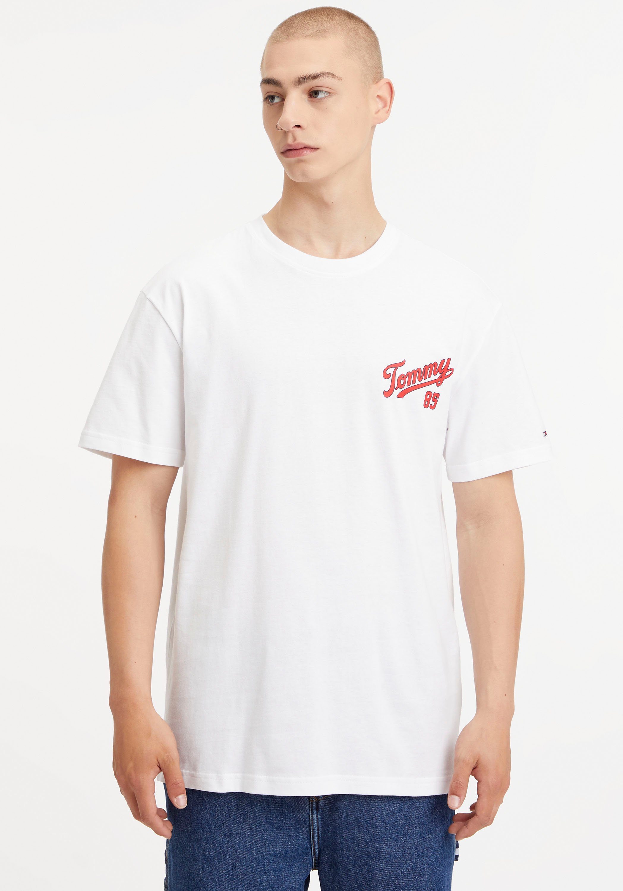 Logoprint Tommy LOGO TEE White mit Jeans COLLEGE 85 CLSC T-Shirt TJM