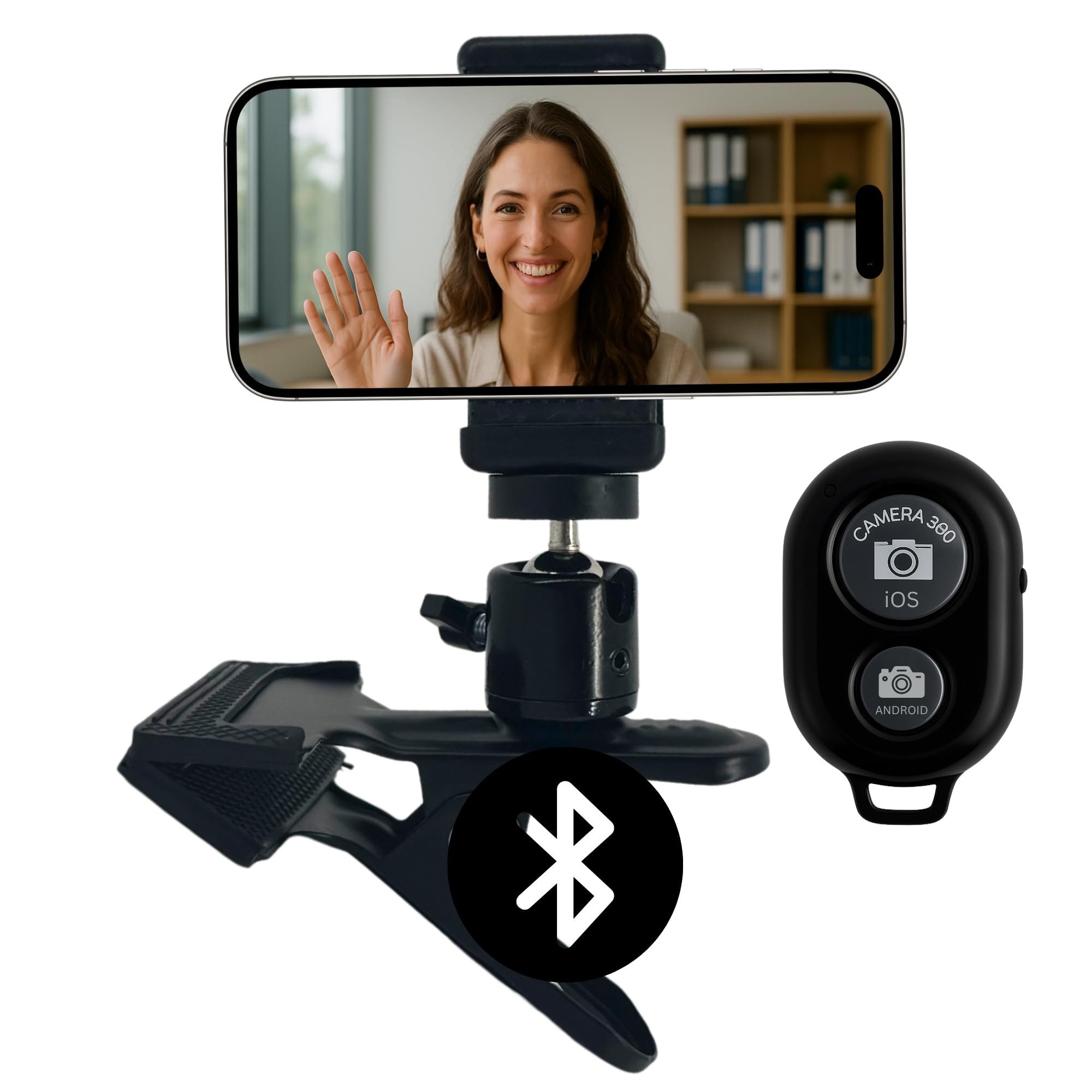 TronicXL Handy-Dockingstation Handy Halterung + Selbstauslöser Smartphone Klemmstativ Tisch Klemme, (Halter Schreibtischhalterung Tischhalterung, 1 St., LiveStream Fotografie Video), Kugelkopf für iPhone Handys Smartphones