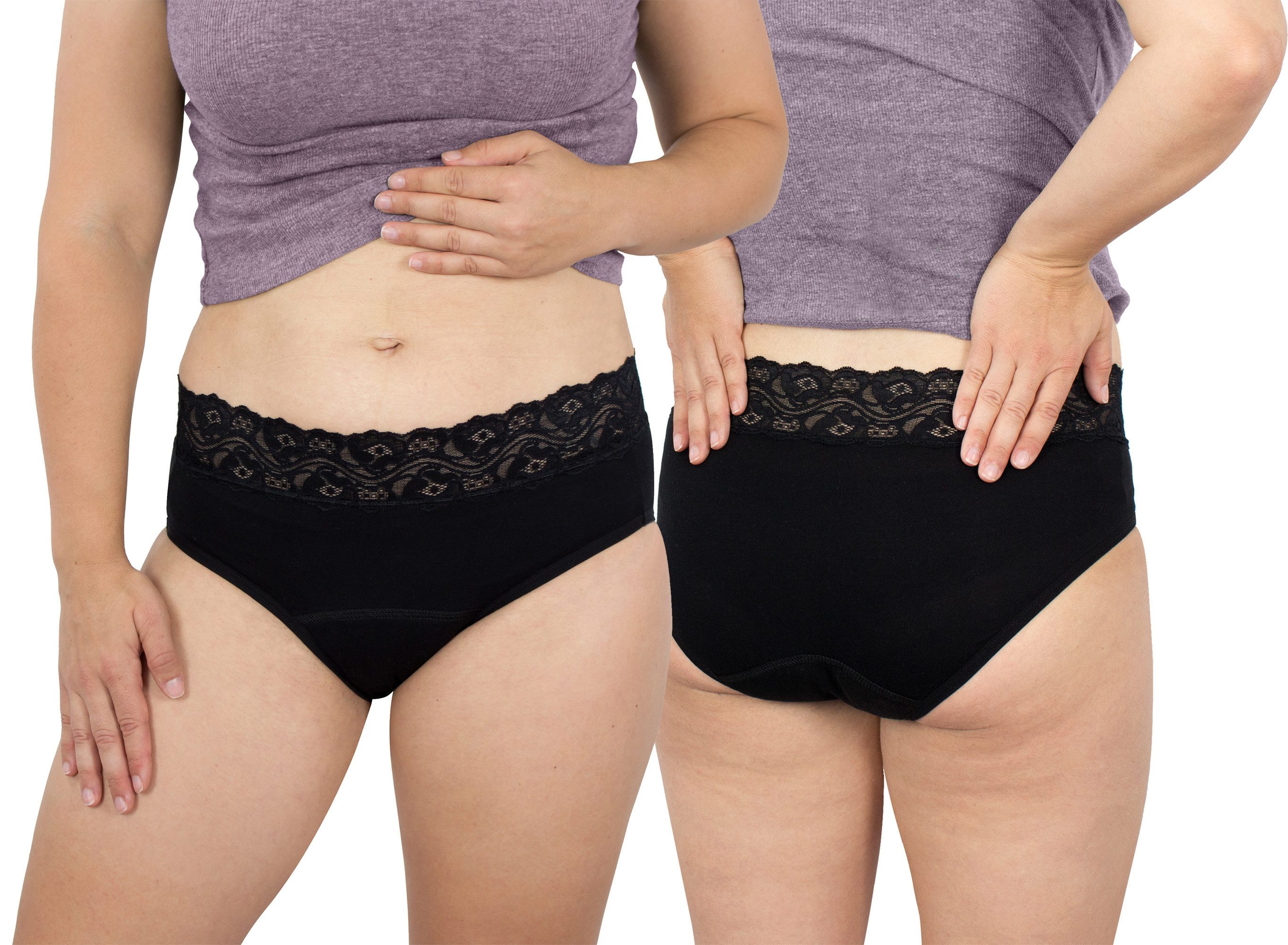 Hydas Inkontinenzslip mit elegantem Spitzenbund und integrierter Saugeinlage, aus Baumwolle Schutz bei Blasenschwäche, während der Periode oder im Wochenbett