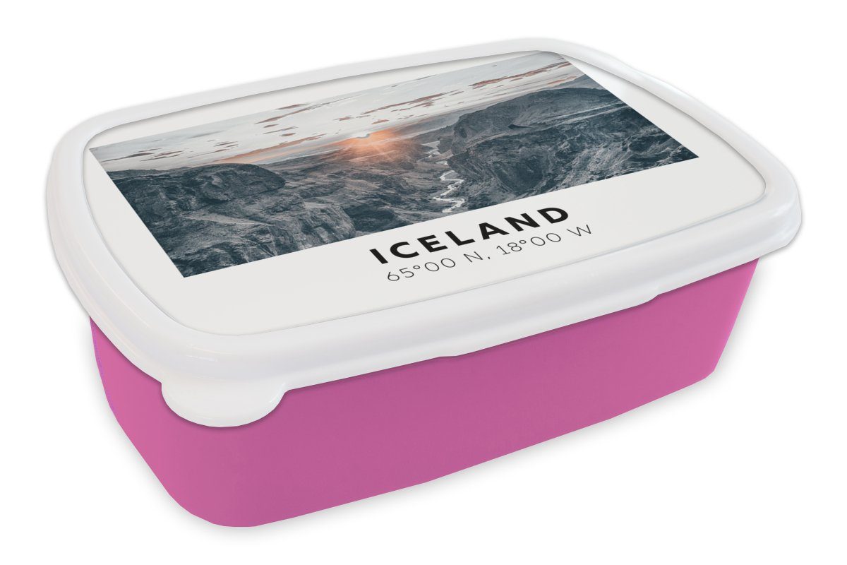 MuchoWow Lunchbox Island - Fluss - Berge, Kunststoff, (2-tlg), Brotbox für Erwachsene, Brotdose Kinder, Snackbox, Mädchen, Kunststoff rosa