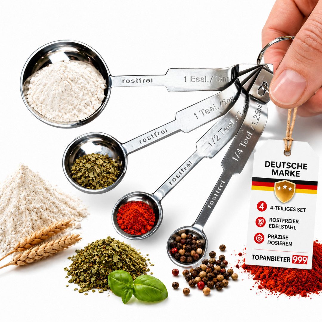 Topanbieter999 Messlöffel, Edelstahl, (4 Messgrößen von 1/4 TL bis 1 EL (1,25-15 ml)