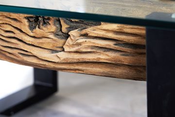 riess-ambiente Couchtisch BARRACUDA 130cm natur / transparent / schwarz (Einzelartikel, 1-St), Beistelltisch · Wohnzimmer · Glasplatte · Massivholz · Recycling
