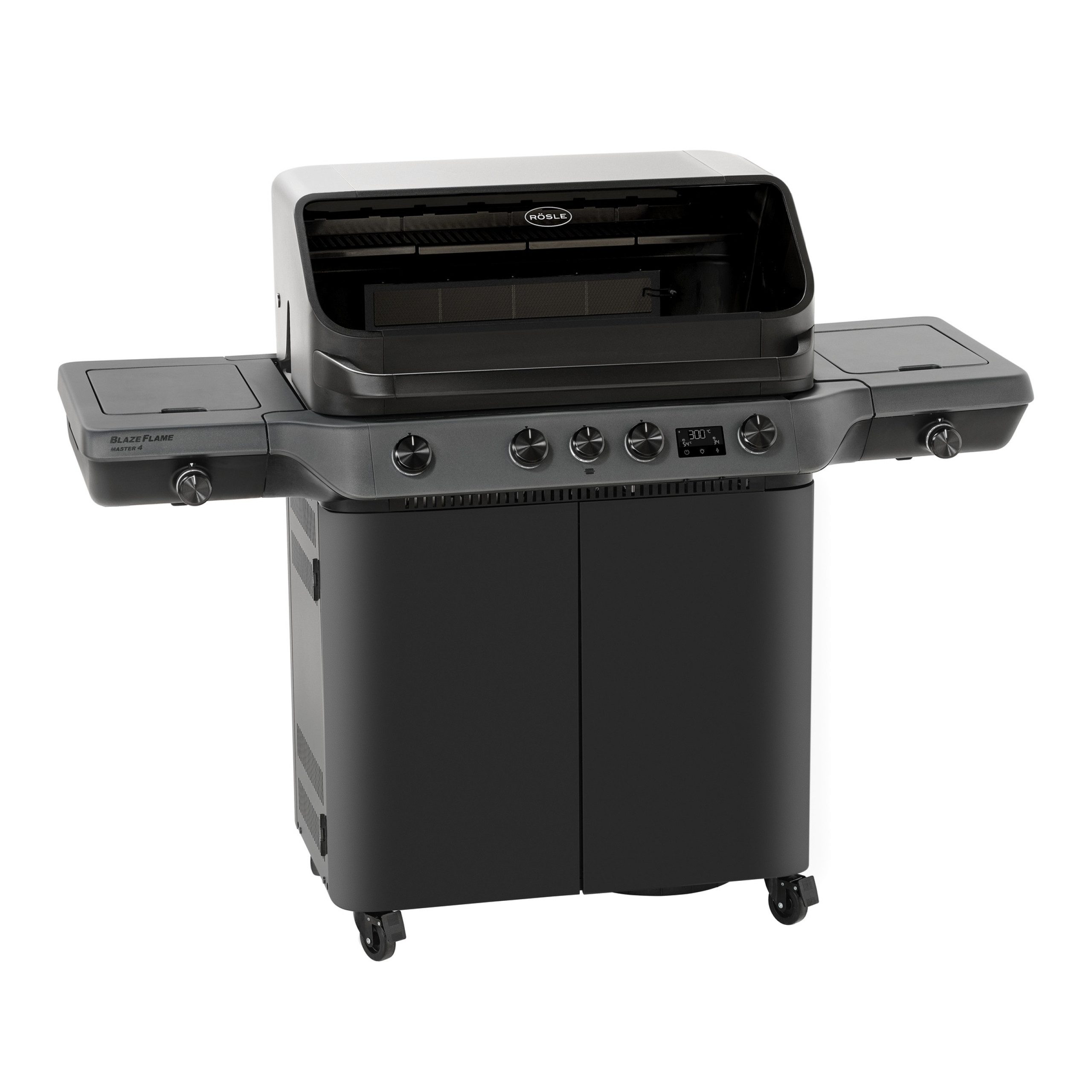 RÖSLE Gasgrill Rösle Gasgrill BLAZEFLAME Master 4 Schwarz mit PRIMEZONE, Backburner