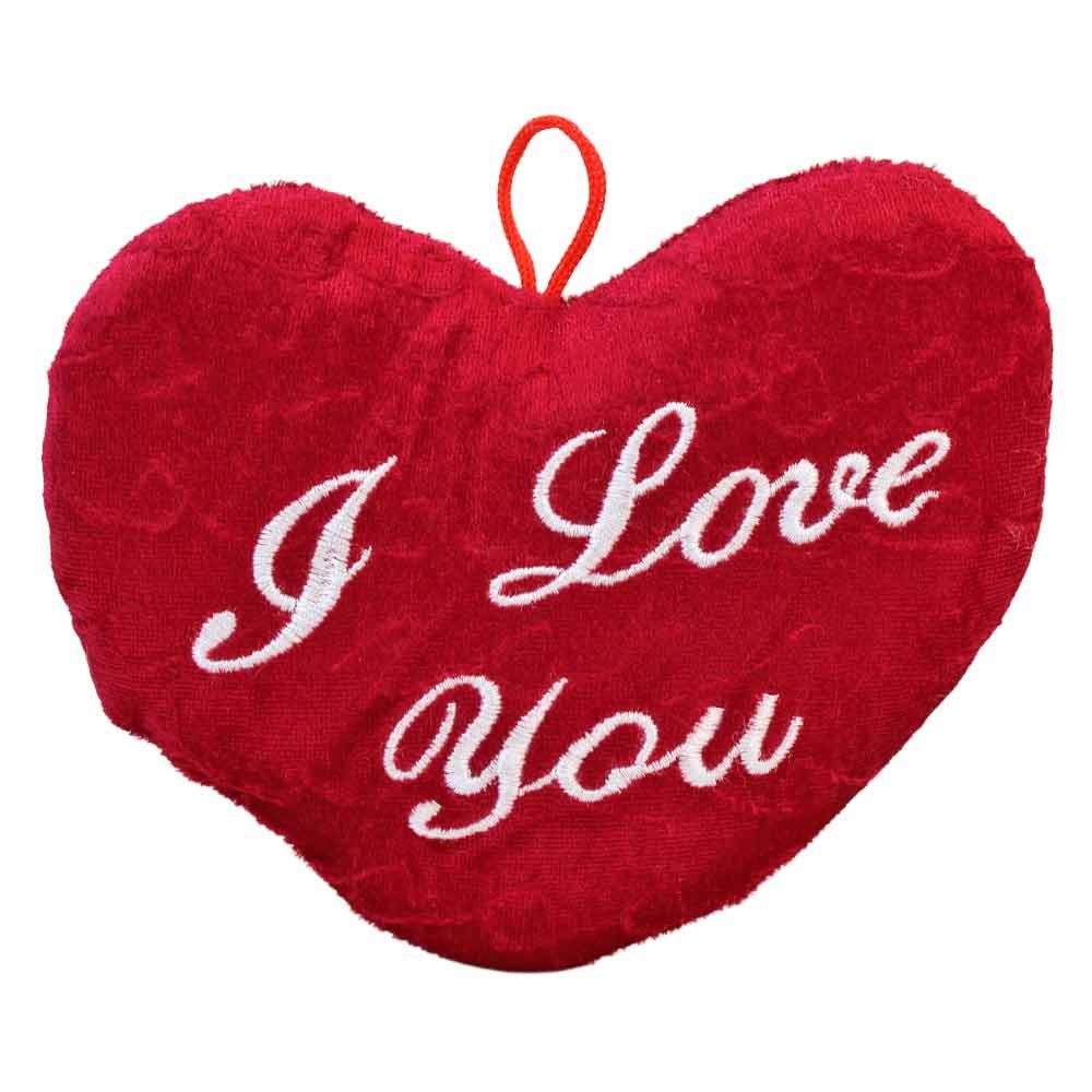 Rasehorn Dekokissen Weinrotes Plüsch Herz "I Love You" - ca. 16 cm