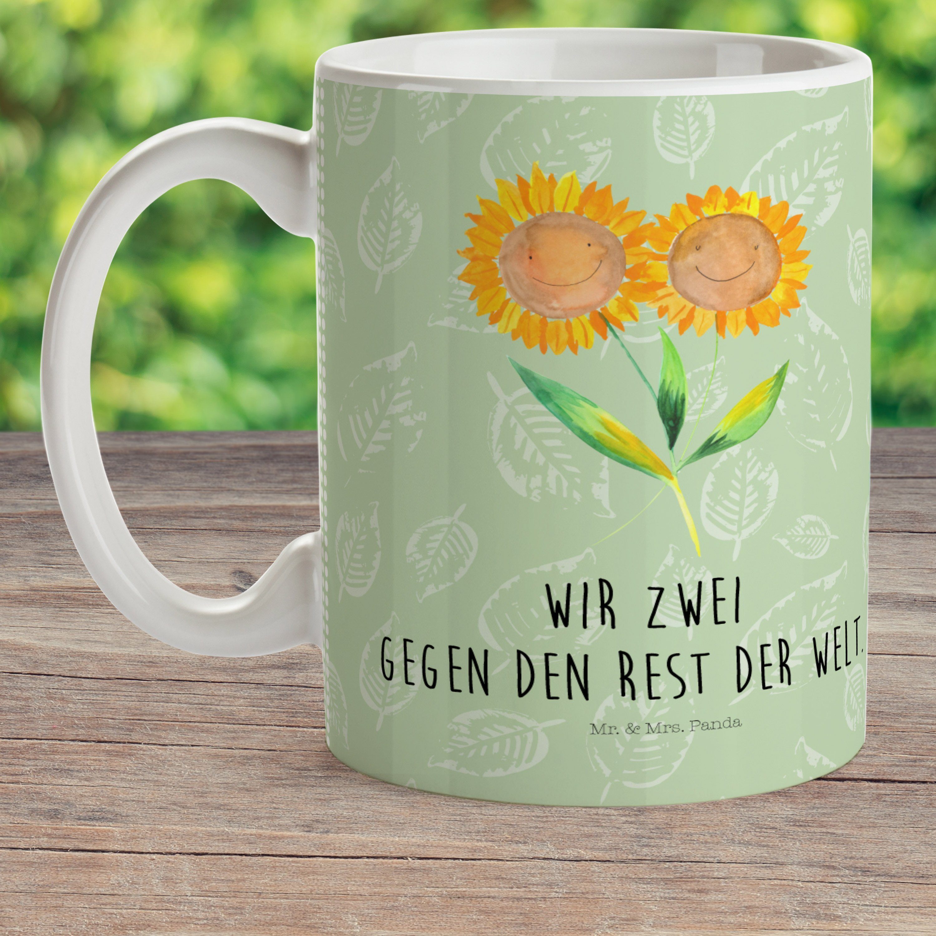 Mr. & Mrs. - Blattgrün Sonnenblume Kunststoff Panda Kunststo, Vertrauen, - Geschenk, Kinderbecher Kinderbecher
