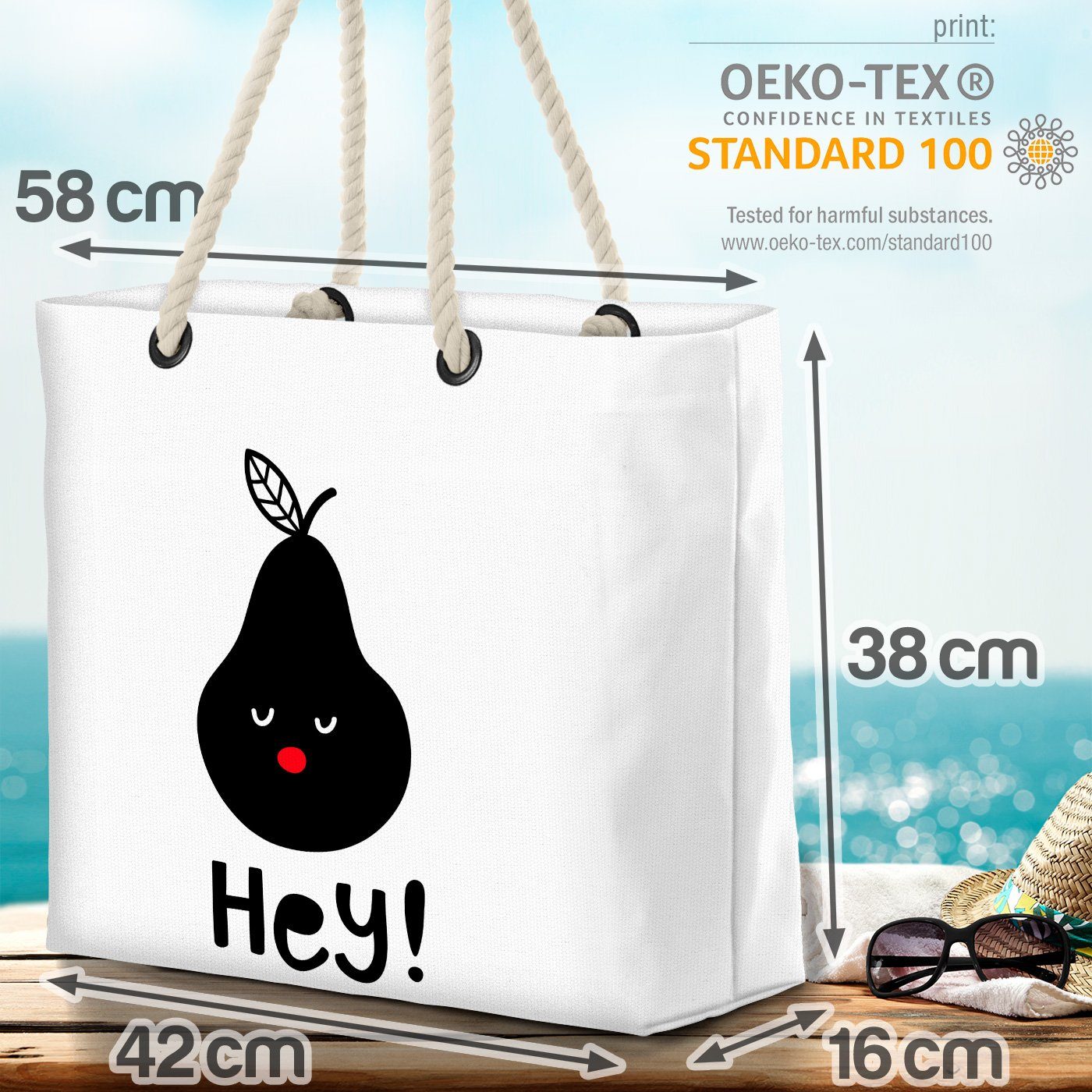 Tier Cartoon Cartoon Grafik Birne Weiss Karte Obst Zeichnung (1-tlg), Strandtasche Schwarz VOID