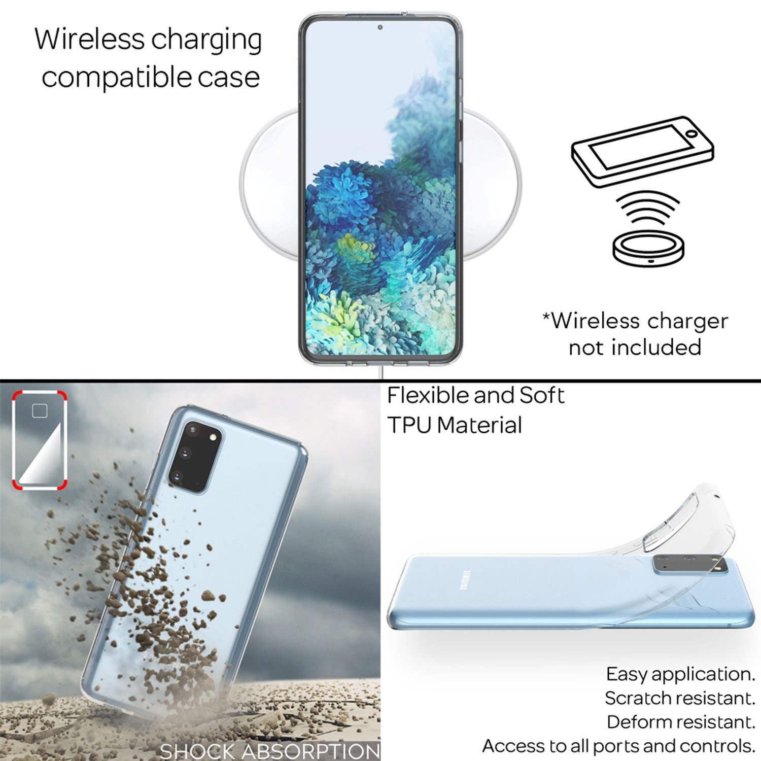 Nalia Smartphone-Hülle Samsung Galaxy S20 15,7 cm (6,2 Zoll), GLAZE Case - Transparentes Silikon, Anti-Watermark & Schlank