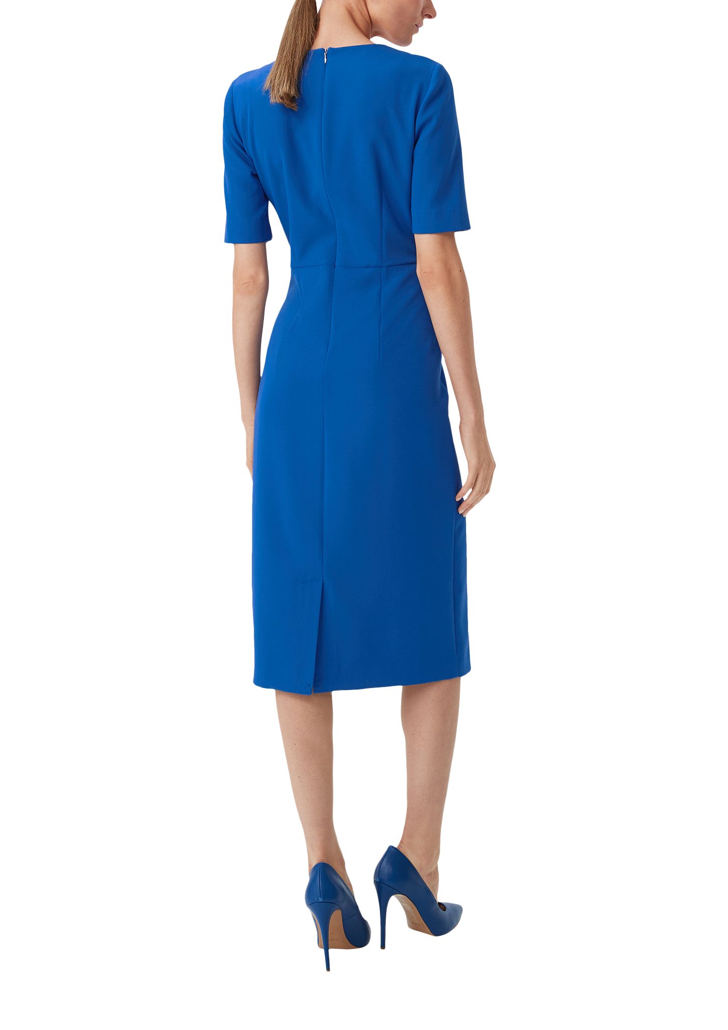 Kleid mit Comma Volant-Detail Applikation royalblau Minikleid