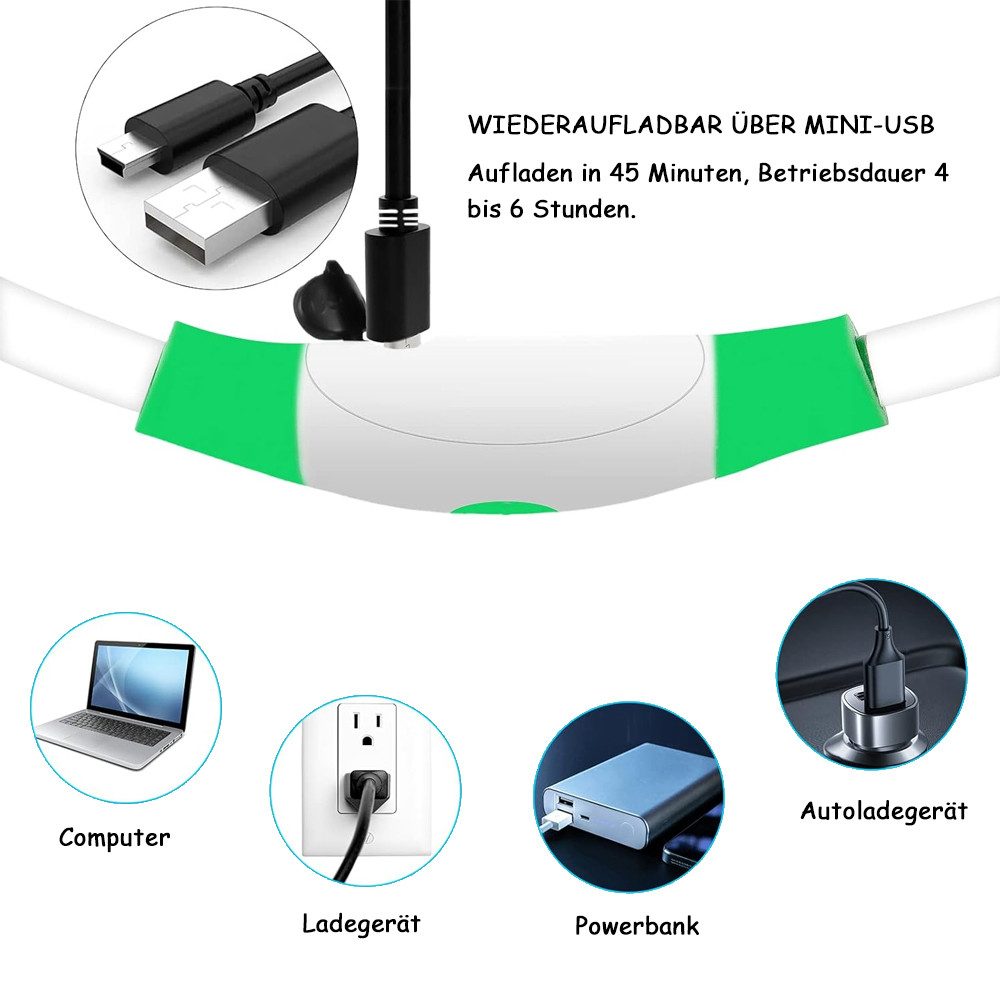 TUWENA Hunde-Halsband Leuchthalsband Hund USB Aufladbar, Wasserdicht Hundehalsband Leuchtend, 3 Beleuchtungsmodi, LED Halsband für Kleine, Mittlere und Große Hunde