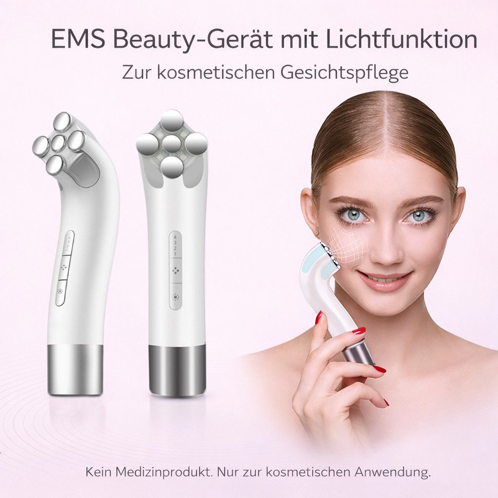 COOL-i ® Gesichtsmassagegerät Multifunktionales RF-EMS-LED Beautygerät,Gesichts- & Halsmassage, Wärmepflege, Lichtpflege, kabellos & wiederaufladbar