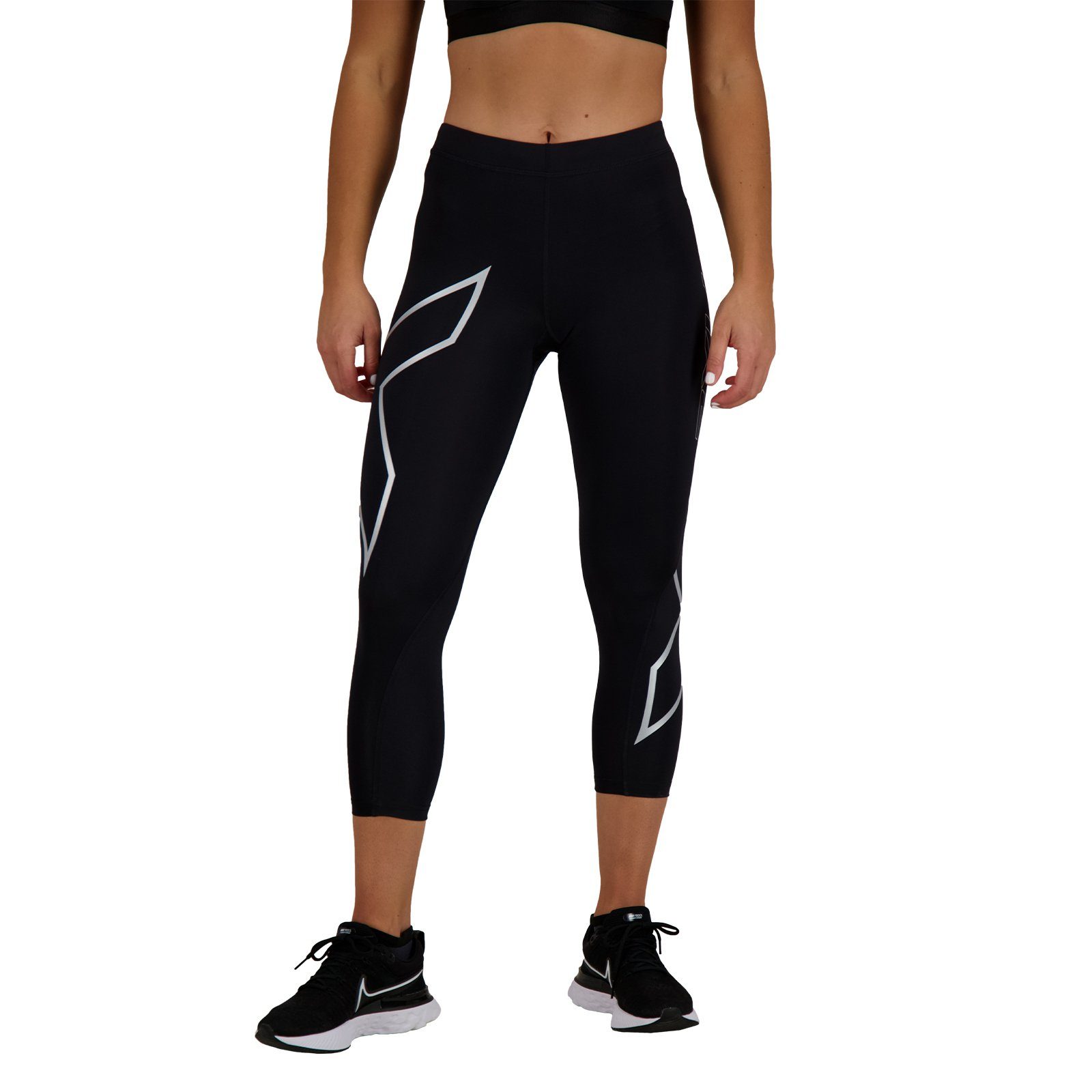 zu Quadrizeps, reduzieren Tights für Compression (1-tlg) 2xU 7/8-Leggings Kompressionsunterstützung Kompressionshose Wadenmuskeln 7/8 Adduktoren, Gesäß, Muskelvibrationen lang Kniesehen und um Core