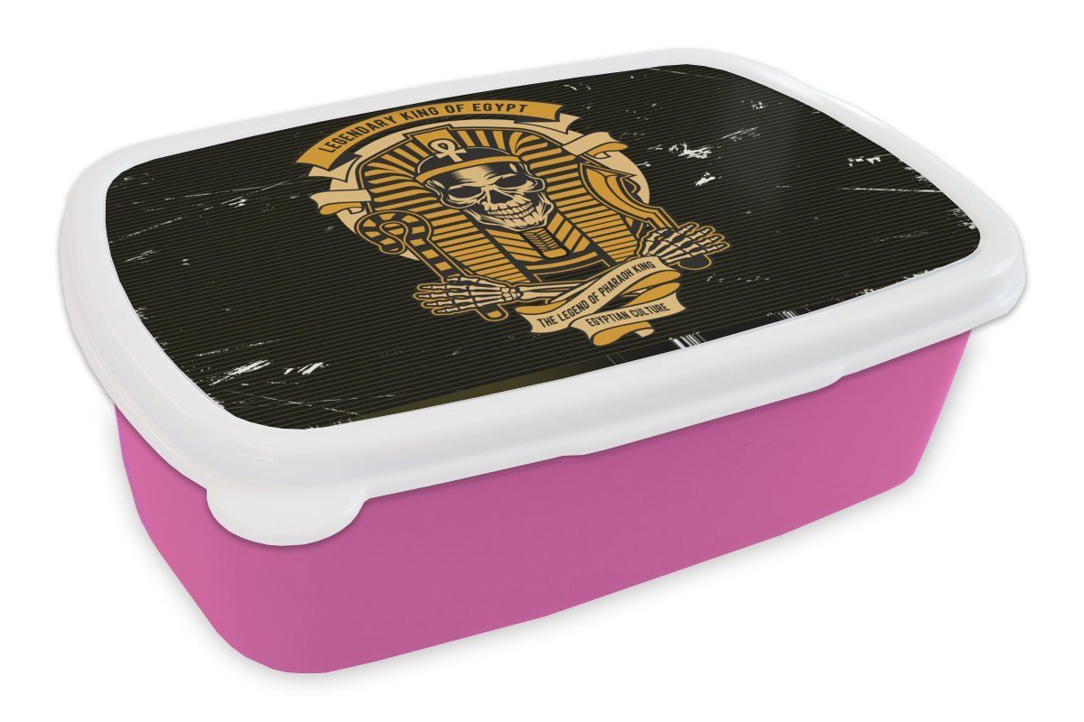 (2-tlg), - Brotbox Pharao Erwachsene, Retro Mädchen, - Skelett Lunchbox rosa Kinder, Zeichnung, Kunststoff, MuchoWow - Brotdose für Kunststoff Snackbox,