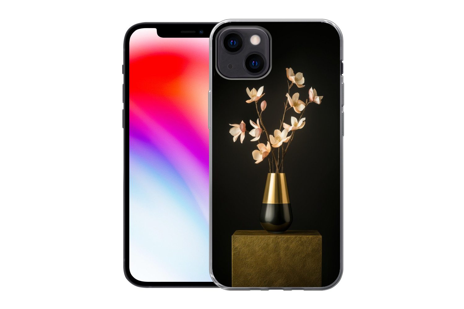 MuchoWow Handyhülle für Apple iPhone 13 Verschnörkelt - Blumenstrauß - Gold - Vase, Smartphone-Bumper, Print, Handy Schutzhülle Dünn