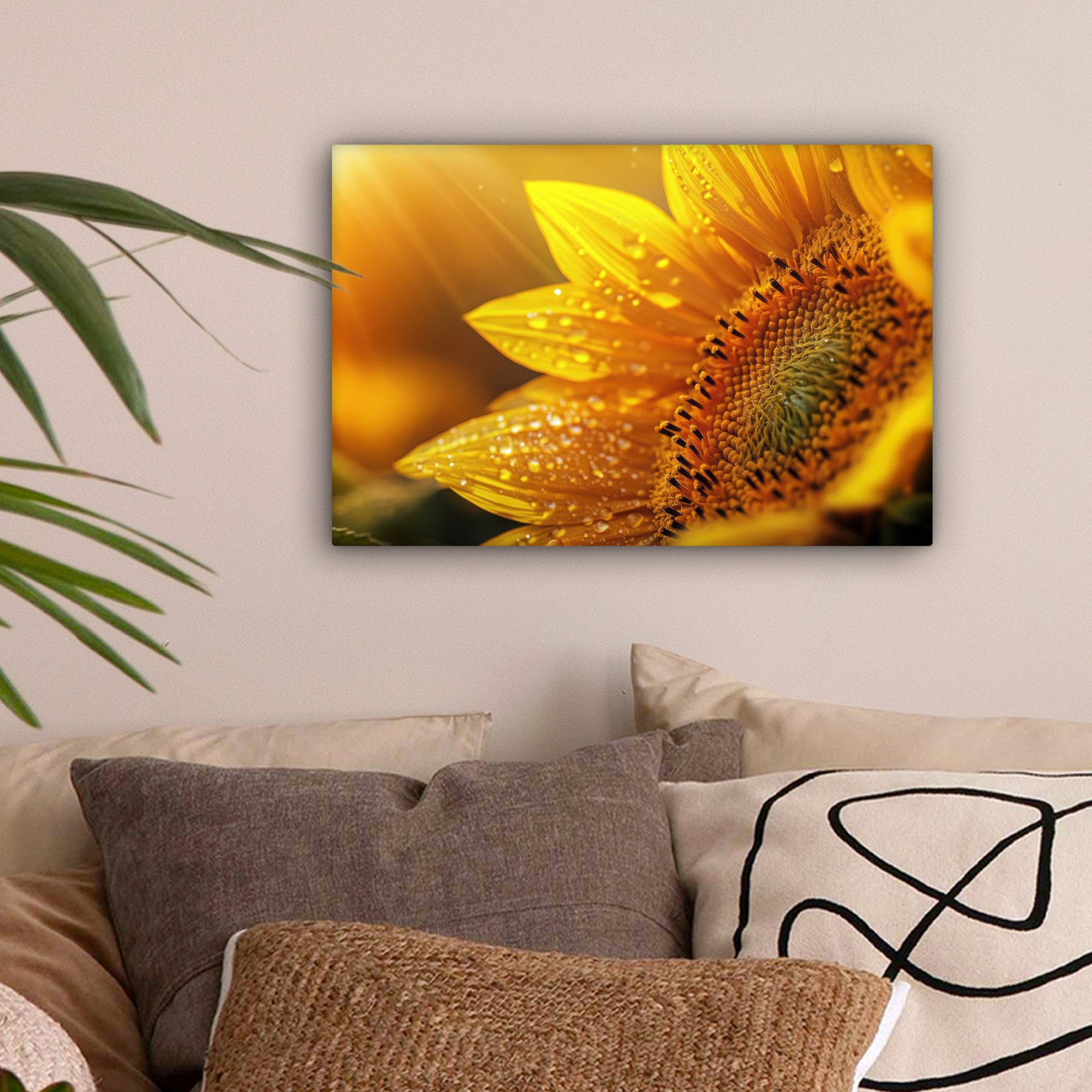 OneMillionCanvasses® Leinwandbild Sonnenblume - Tautropfen - günstig online kaufen