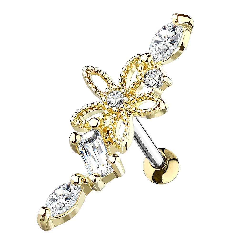 TAFFSTYLE Piercing-Set Knorpel Ohrstecker Piercing Blume Kristallen Tragus Helix Ohr Cartilage Knorpel Ear 316 L Chirurgenstahl Strass mehr