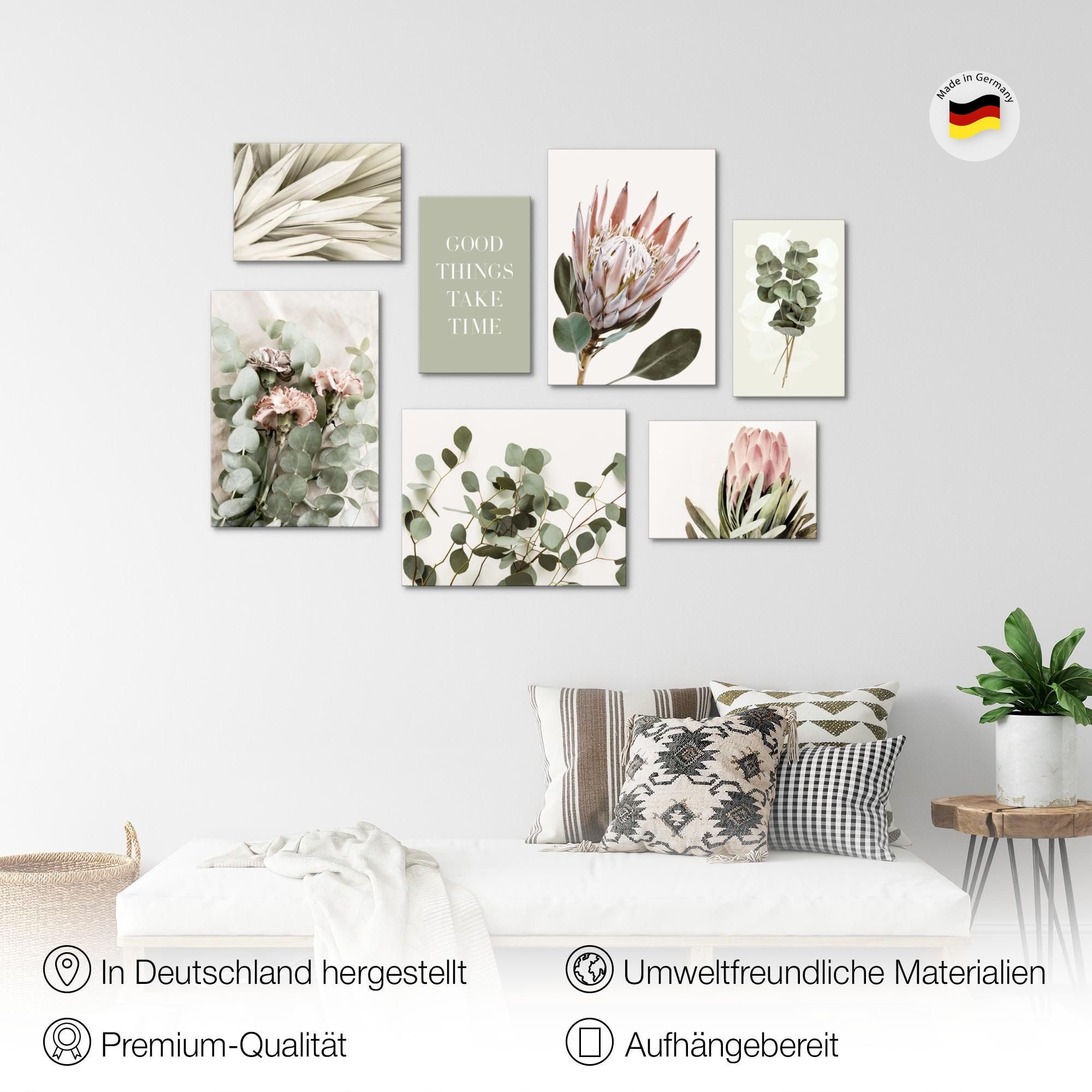 Novart Wandbild Boho Style Strand Meer Natur Wohnzimmer Schlafzimmer Boho 100x70cm, Blätter