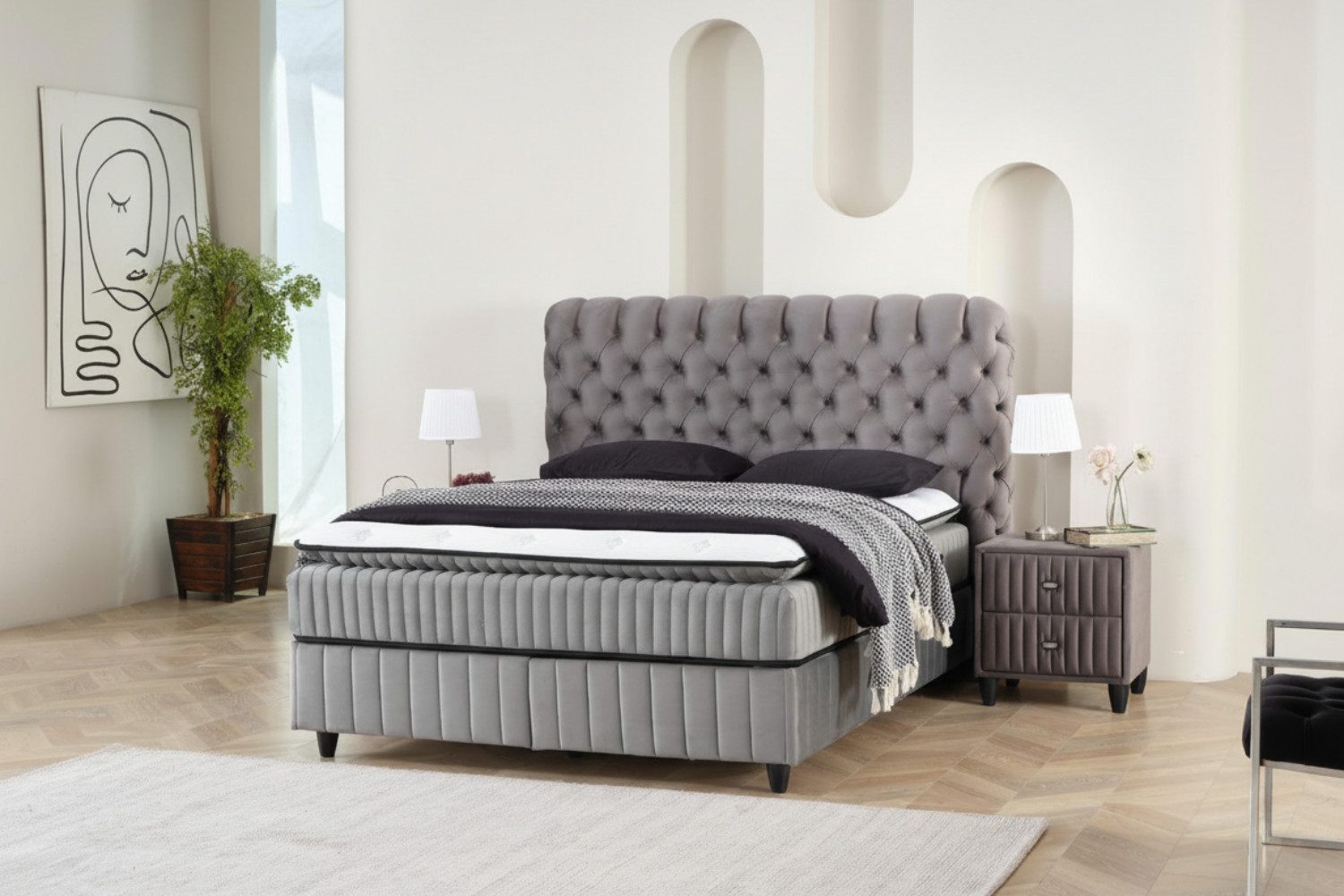 Boxspringbett Set, Bett mit Bettkasten 140x200 160x200 180x200 cm