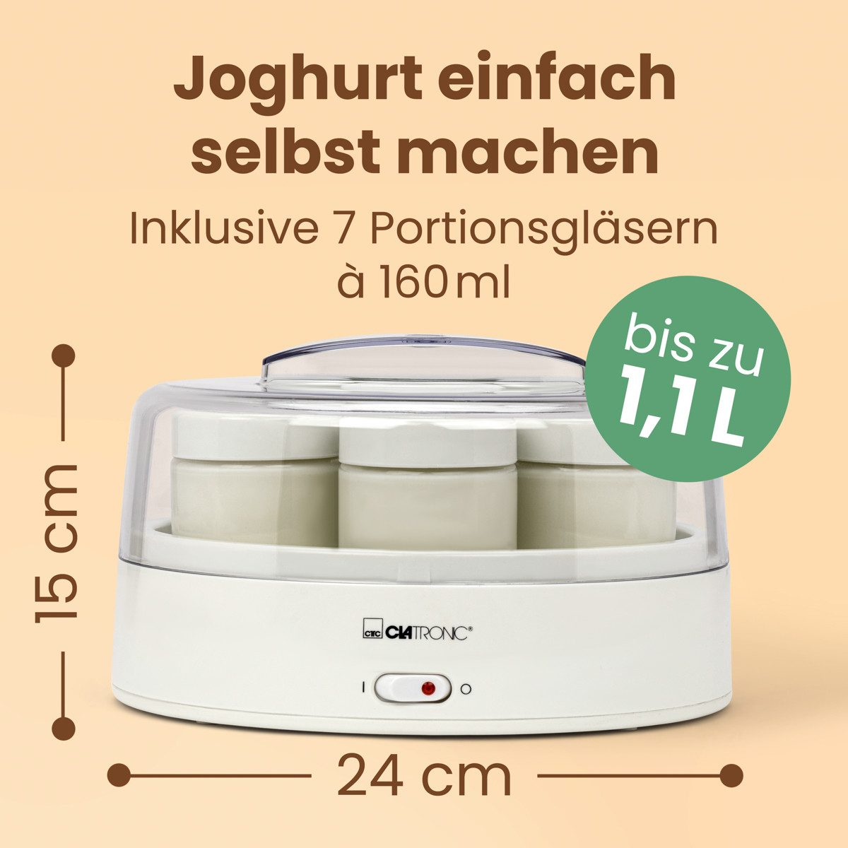 CLATRONIC Joghurtbereiter JM 3344, Joghurtbereiter, inkl. 7 Gläser