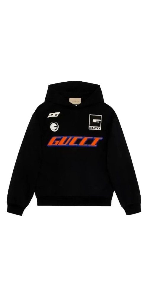 Rundhalspullover Gucci Moto Logo Hoodie Schwarz Herren