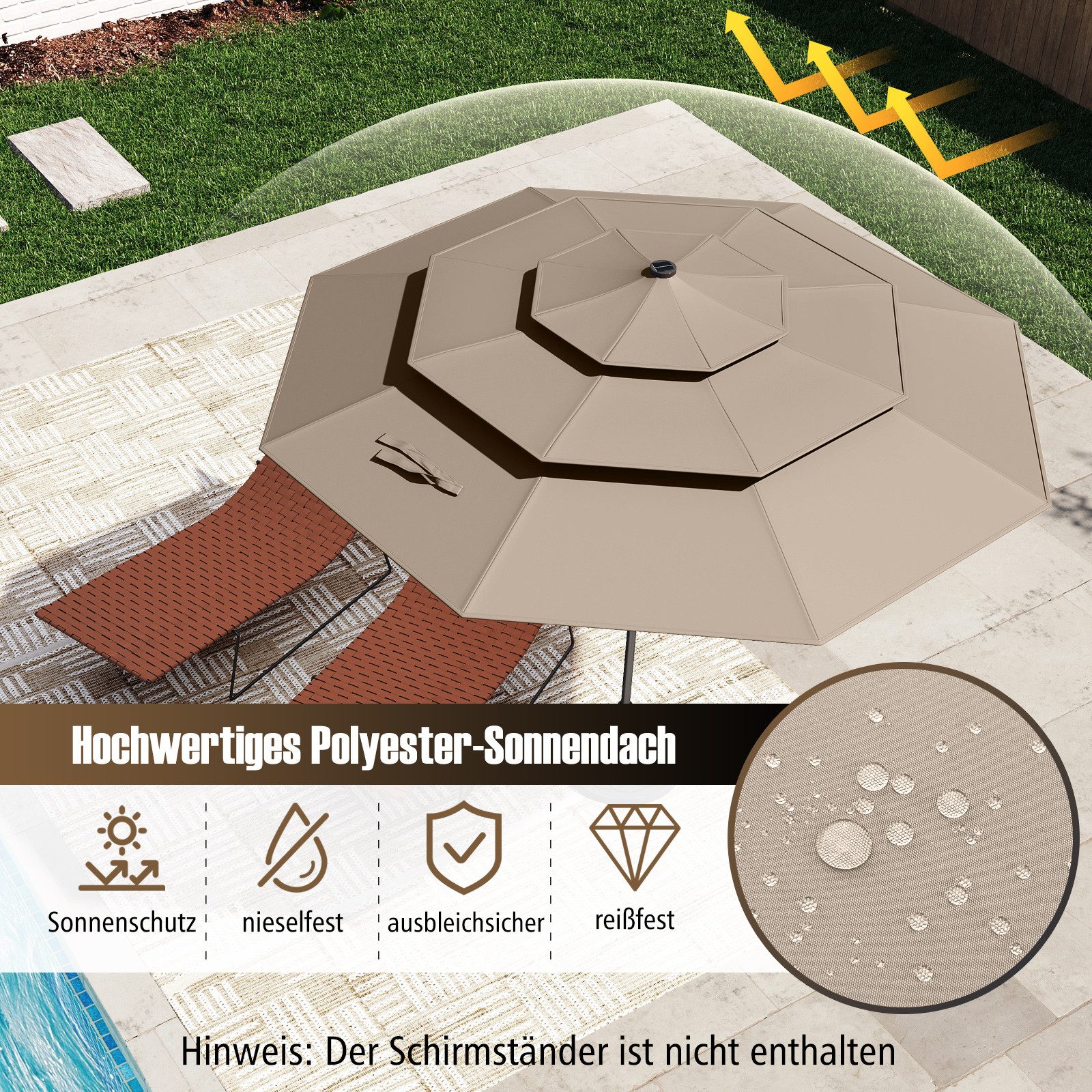 COSTWAY Sonnenschirm, Ø297cm Balkonschirm mit 32 günstig online kaufen