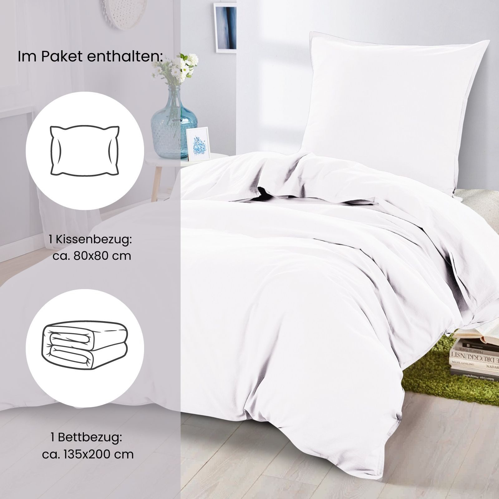 wometo Bettwäsche Stone Washed 135x200 Renforcé, Baumwolle, 2 teilig, OEKO-TEX®, 100% Baumwolle, Bettwäsche im Knitterlook mit Stehsaum