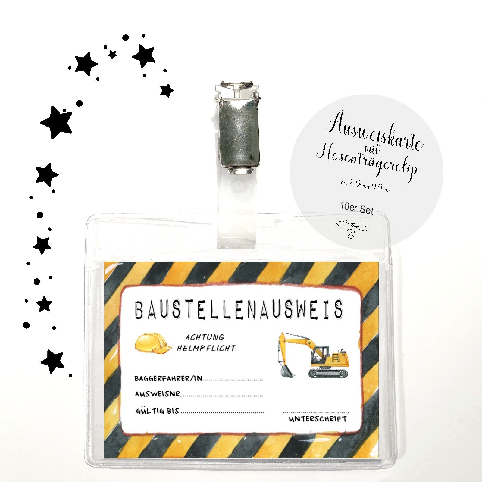 homestyle-accessoires Papierdekoration Kindergeburtstag Party 10erSet BAUSTELLE Einladungen Wimpelkette, Ausweiskarten Tischkarten Cupcaketoppern MIT LIEBE GEFERTIGT