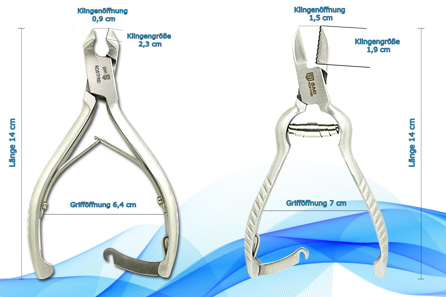 SMI Nagelzange 2tlg Fußnagelzange kopfschneider fussnagelzange kopfzange nagelzange, ergonomisch