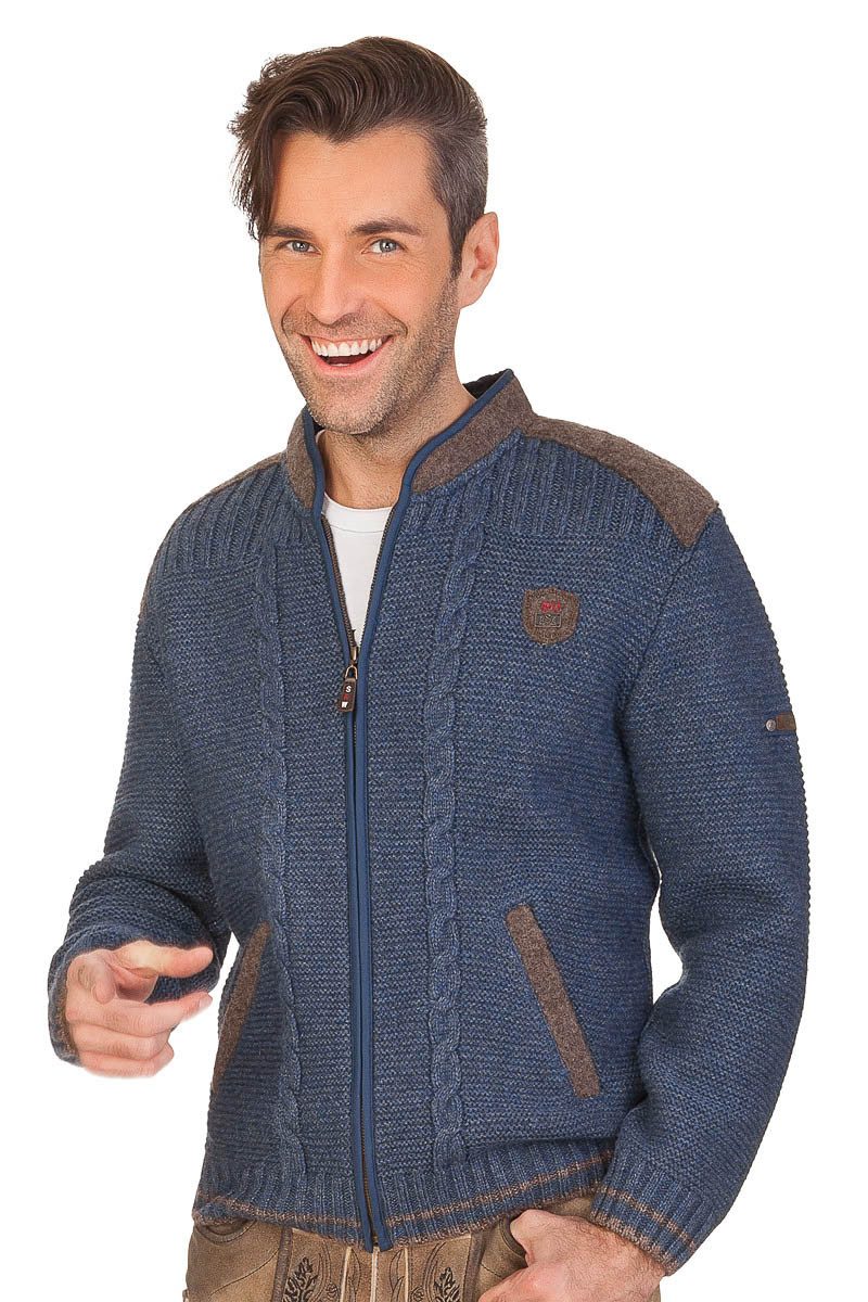 Trachtenstrickjacke Trachten Strickjacke Herren - GRAHAM - dunkelgrau, jeansblau