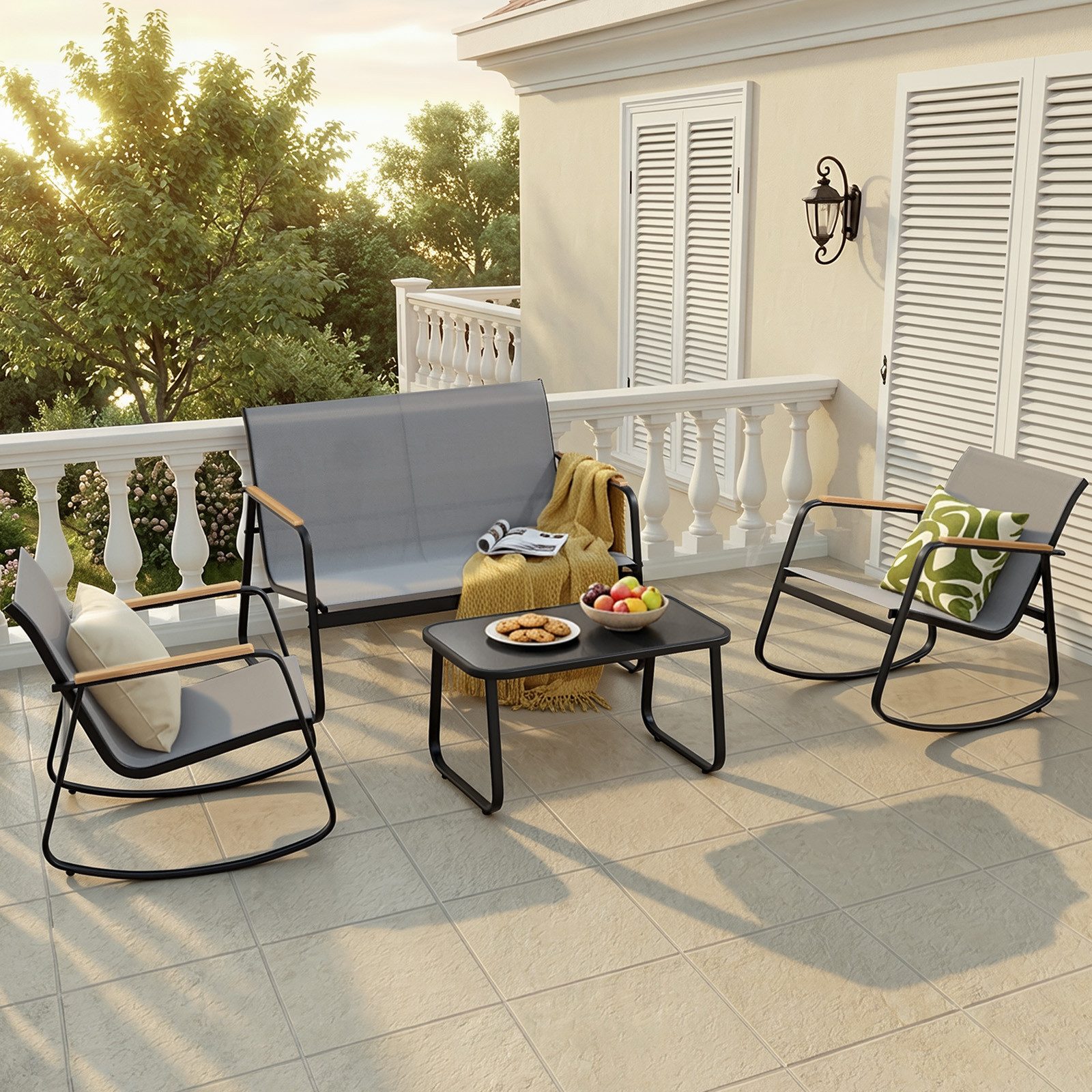 Bealife Balkonset Garten Balkonmöbel-Sets,2 Sessel, 1Bank und 1 Tisch, Terrasse, (1 Tisch + 3 Stühle), Mit Schaukel-Funktion