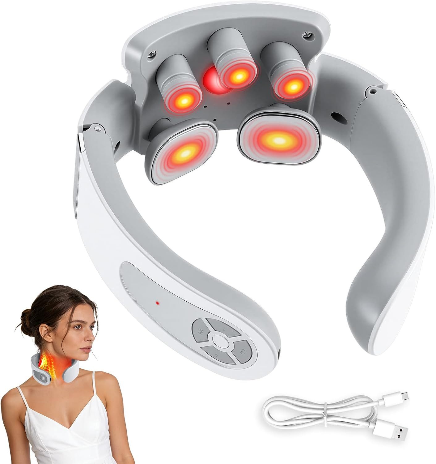 Feelhap Nacken-Massagegerät Kabelloses Nackenmassagegerät mit Wärmefunktion und Impulsmassage, Elektrisches Massagegerät Set für Nackenmassage mit Wärmefunktion, Nackenmassagegerät mit USB-Ladekabel und Bedienungsanleitung, Kabellos, Wärmefunktion, 5 Modi