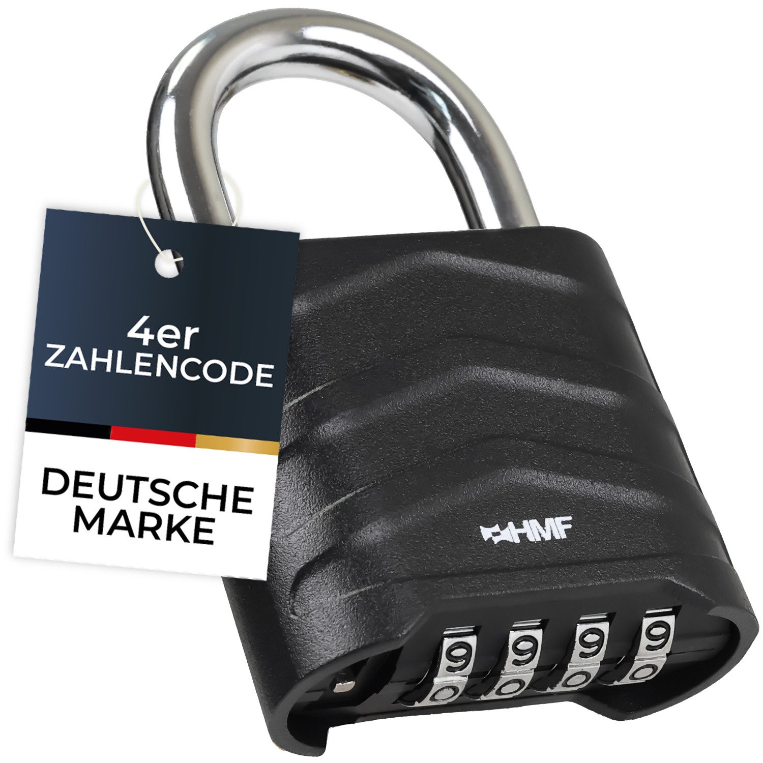 HMF Vorhängeschloss Zahlenschloss Vorhängeschloss, Schloss mit 4-stelligem Zahlencode, aus Aluminiumlegierung, 5,6 x 2,6 x 8,7 cm Schwarz